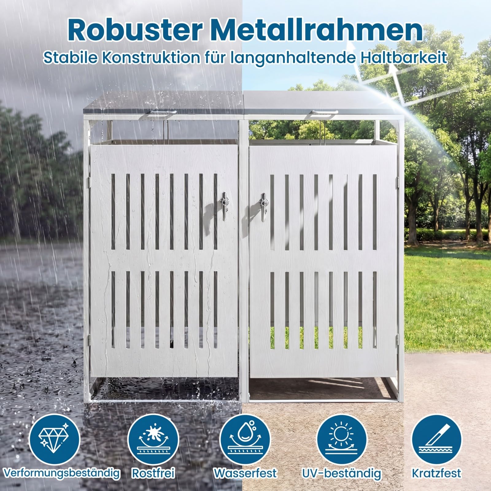 COSTWAY Mülltonnenbox, Mülltonnenverkleidung für 2 Behälter (Weiß)