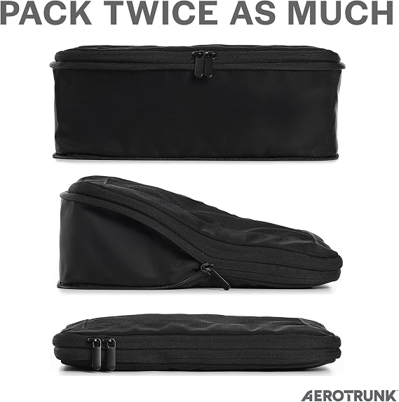 Aerotrunk Compression Packing Cubes for Suitcases - Double Zipper Compression Luggage Organizers - Washable Travel Packing Cubes (4-Pack, Black)