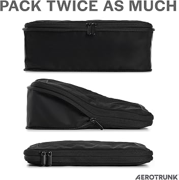Aerotrunk Compression Packing Cubes for Suitcases - Double Zipper Compression Luggage Organizers - Washable Travel Packing Cubes (4-Pack, Black)