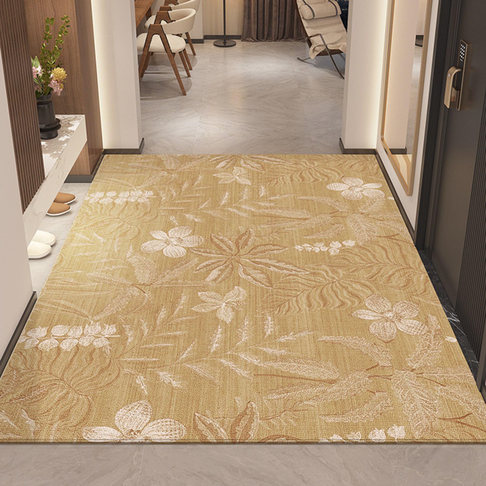 Paillasson extérieur entrée fleurs blanches brunes antidérapant et durable