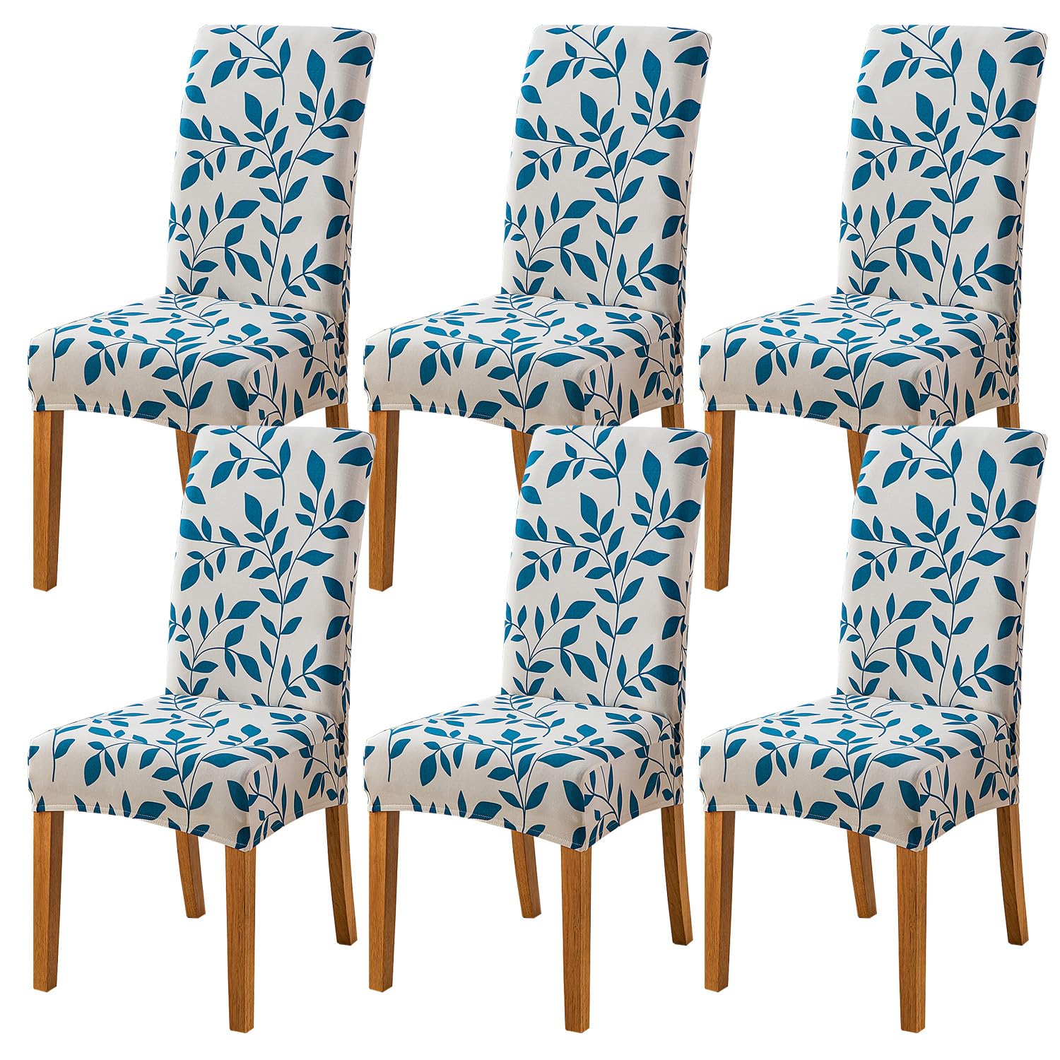 HZDHCLH Chair Covers Slipcovers 4/6 PCs Stretch Removable Washable Short Dining Chair Protector Cover Seat for Hotel,Dining Room,Ceremony (Blue leaf,6 PCS)