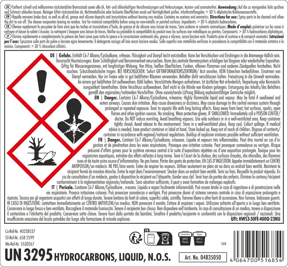 SONAX Bremsen + TeileReiniger (5 Liter) | Bremsenreiniger entfernt Bremsstaub sowie öl-, fett- und silikonhaltige Verschmutzungen und Verkrustungen
