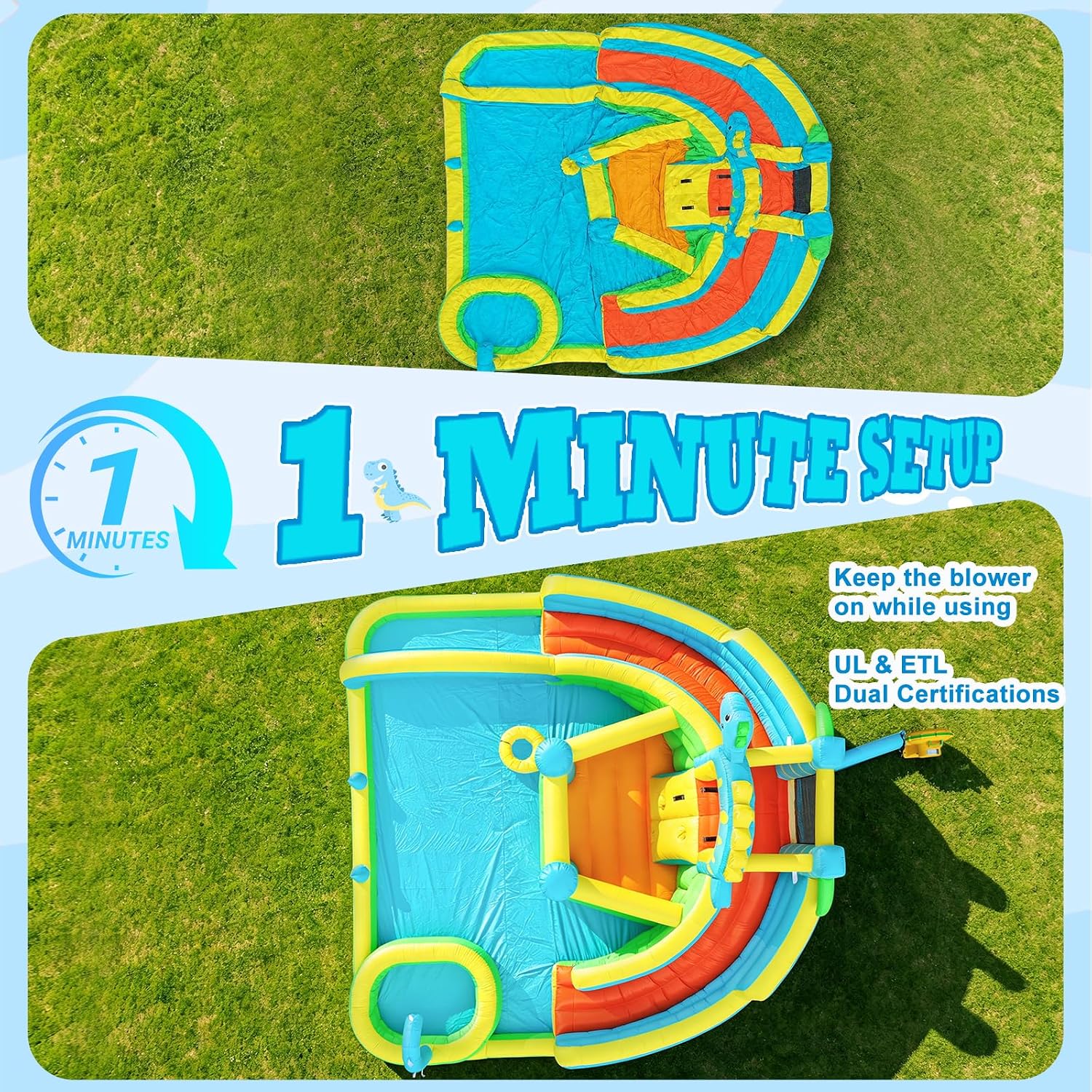 Inflatable Bounce House Water Slide Combo, Dinosaur Themed Blow Up Water Slides for Backyard with Dual Slide, Climbing Wall, Splash Pool and Jumping Castle, Water Park for Big Kids 3-12