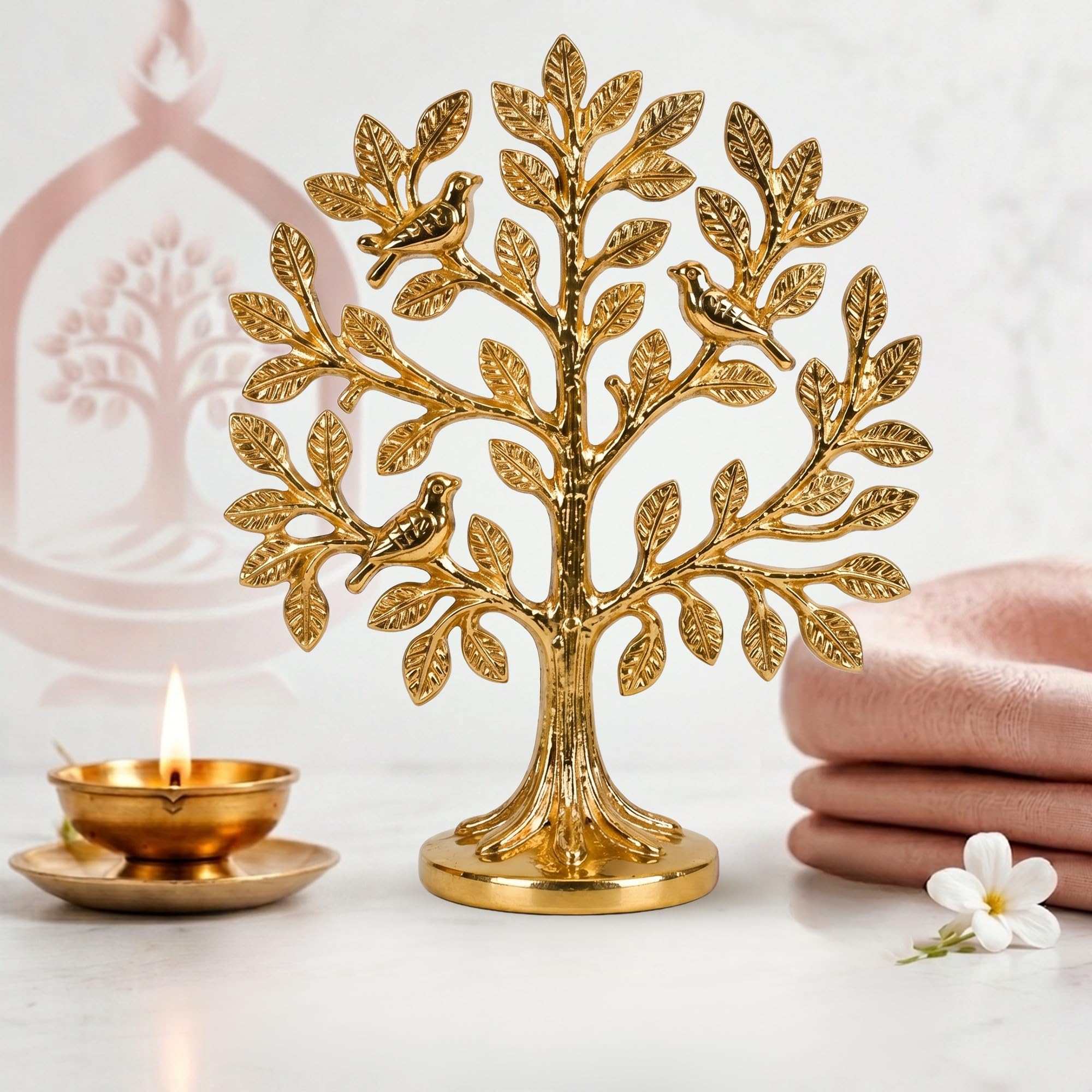100% Pure Brass Kalpavriksha Tree with Birds | House Warming Gifts | Brass Decoration Items for Home | (6 Inch) Tree of Life Showpiece with Vastu Guide for Home, Office & Puja Decor-image-20