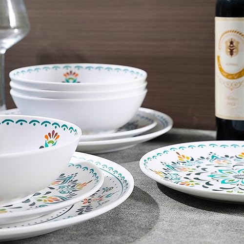 Miniatura 3 de Yinshine Juego de vajilla de melamina  Juego de 12 platos y cuencos para 4  Platos de cena para uso en exteriores e interiores  Resistente a la