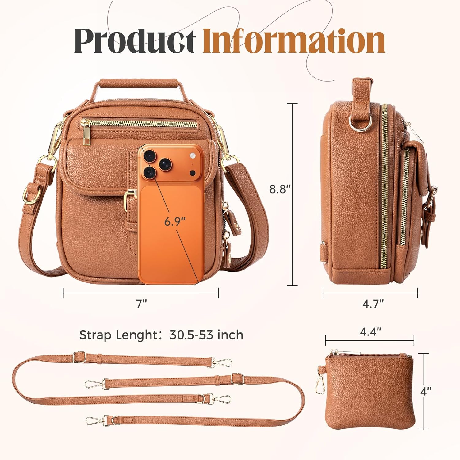 Vegan Leather Crossbody Bag for Women with 2 Straps, Small Messenger Bag with Wallet, Anti Theft Shoulder Bag - Image 6