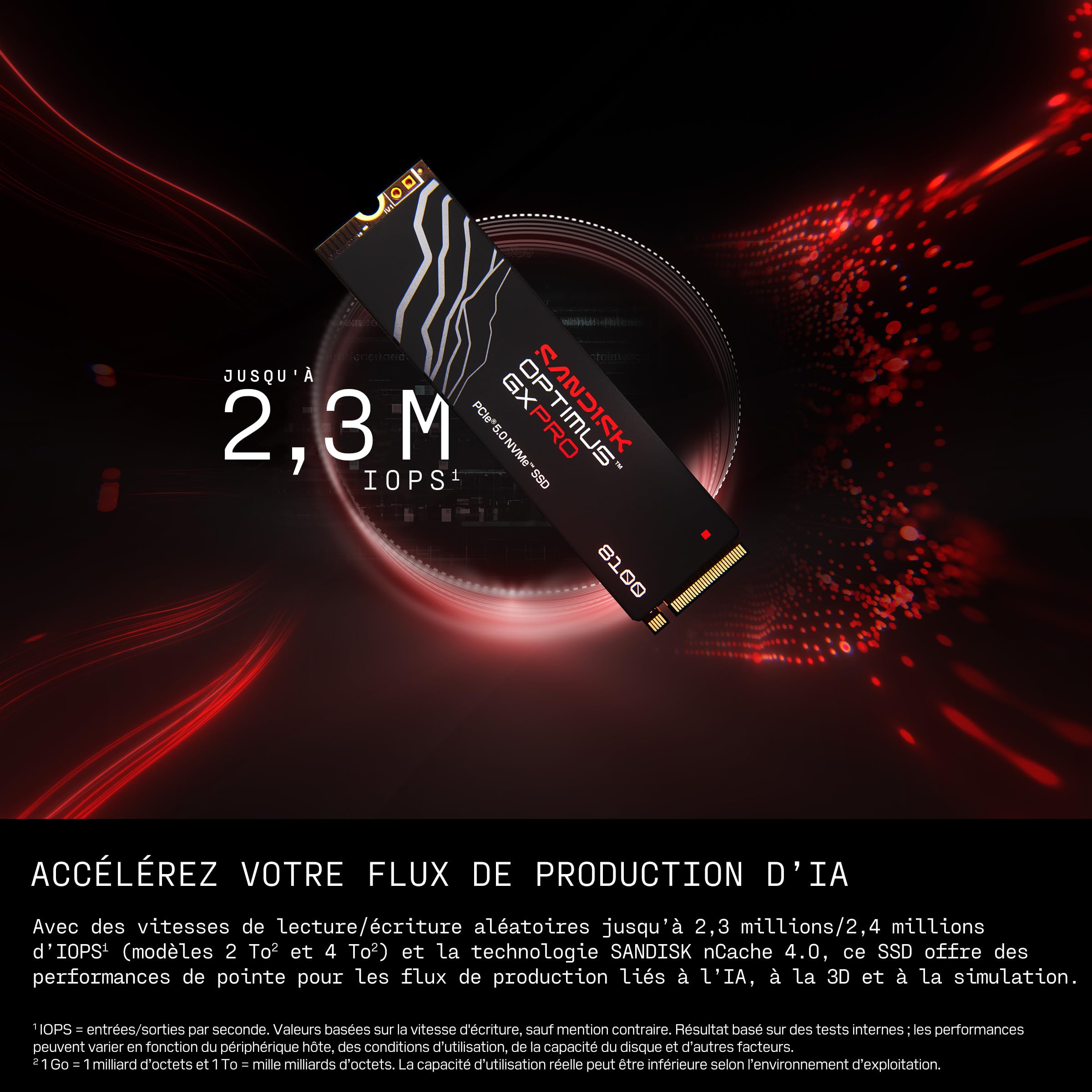 SANDISK Optimus GX Pro 8100 PCIe Gen 5 NVMe SSD 2 to (Jusqu’à 14 900/14 000 Mo/s Vitesses de Lecture/écriture, TLC 3D CBA NAND, Jusqu’à 1 200 ToW)