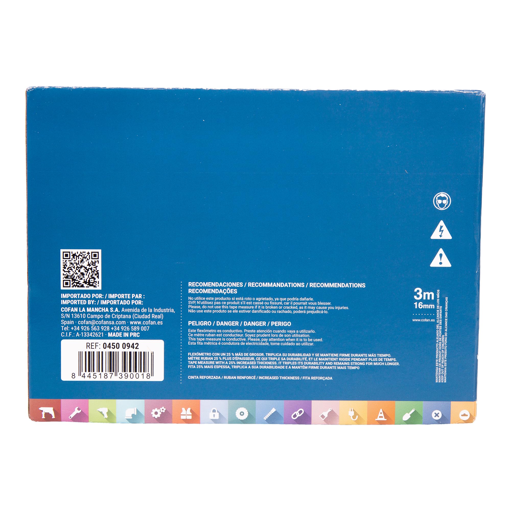 Cofan Expositor para flexómetros magnéticos de Cofan | Incluye 12 flexómetros | Flexómetro de 3 m x 16 mm (hoja) | Medida Expositor: 26,6 x 17,8 x 13,5 cm