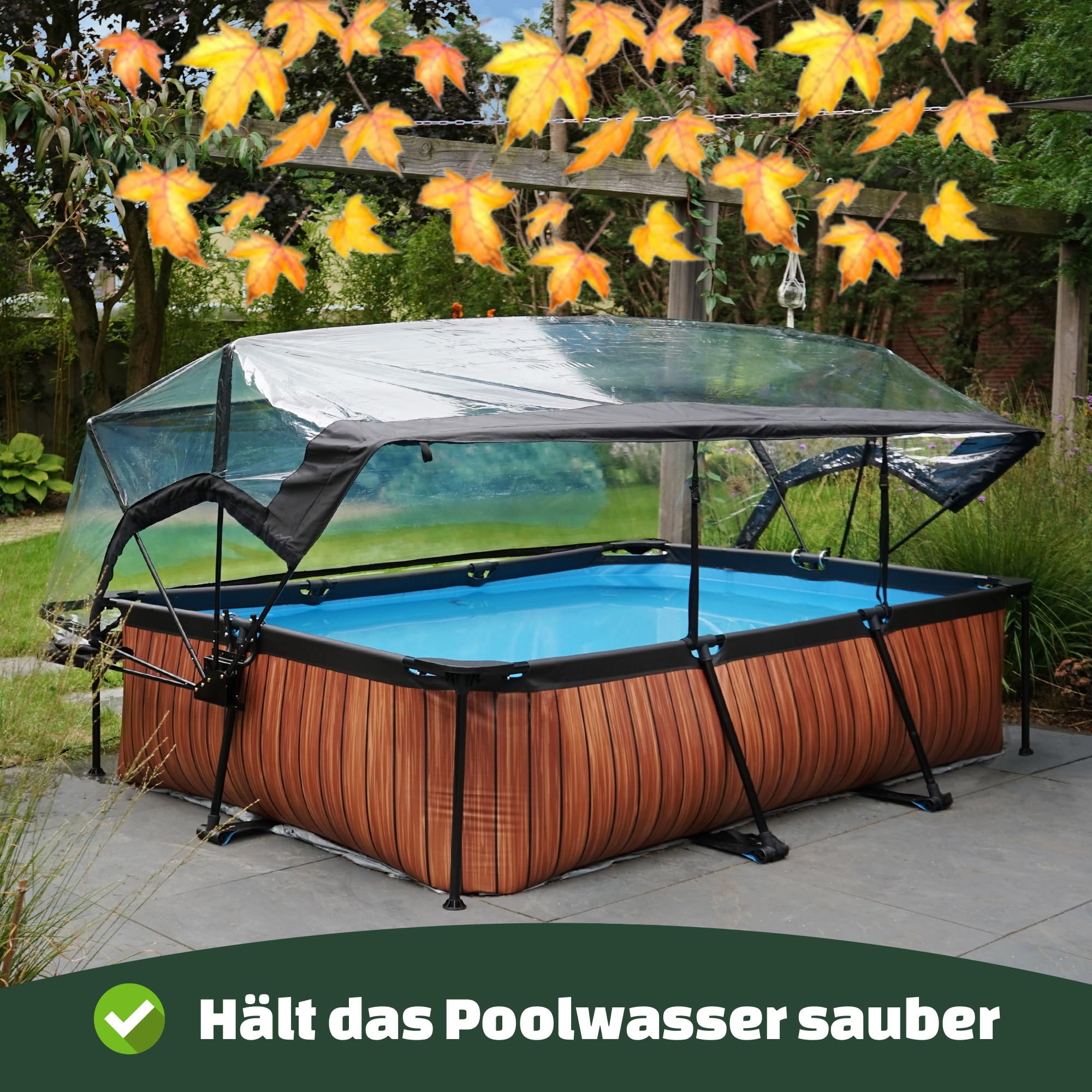 EXIT Toys Stone Pool mit Multifunktionale Abdeckung - 540x250x122cm - Großer, Rechteckiger Rahmenpool mit Sandfilterpumpe und Poolleiter - Extra Tief - Für Sauberes und Warmes Poolwasser - Grau