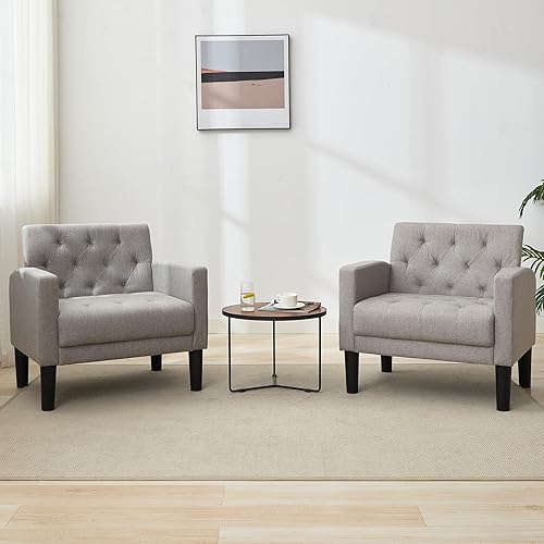TYBOATLE Juego de 2 sillas decorativas, cómodas sillas de sala de estar copetudas, modernas de mediados de siglo, acogedora silla tapizada con brazo