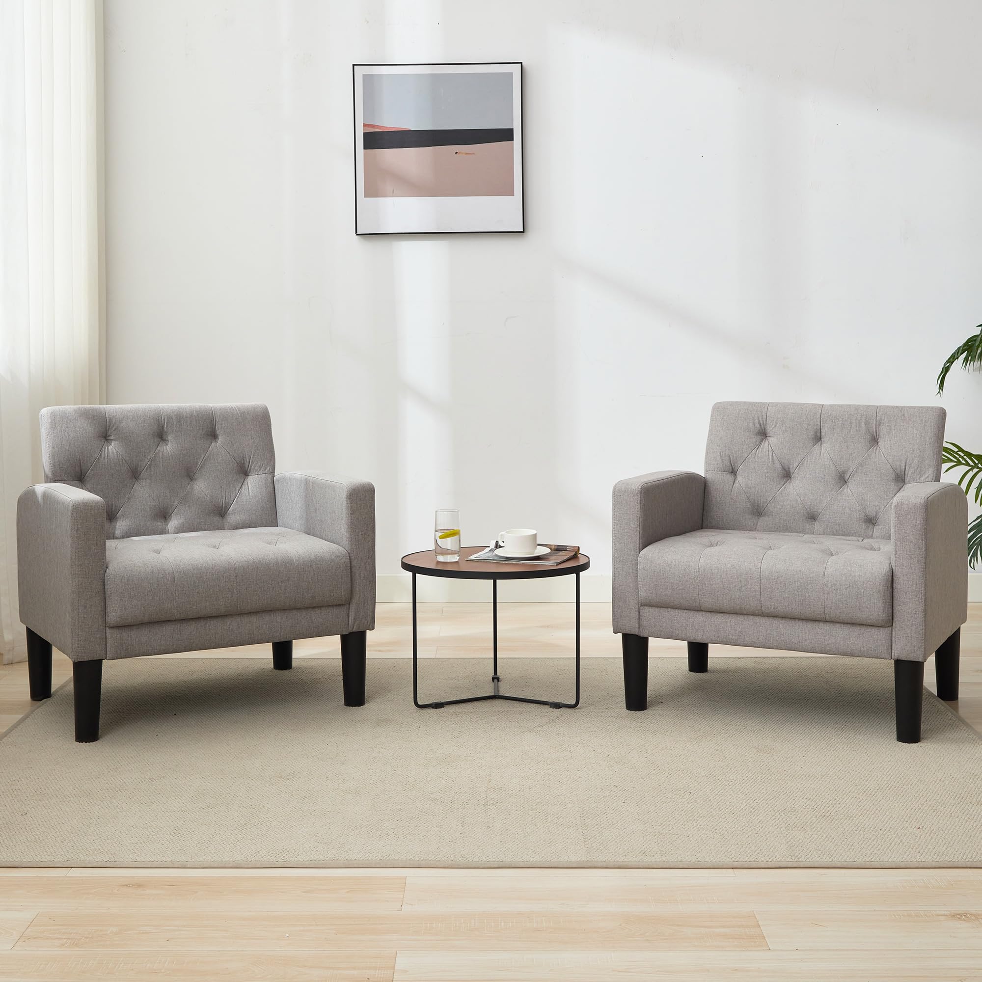 TYBOATLE Accent Chairs Set of 2 Comfy Living Room Chair Tufted Mid Century Modern Accent Chair, Cozy Upholstered Reading Arm Chair for Office, Bedroom