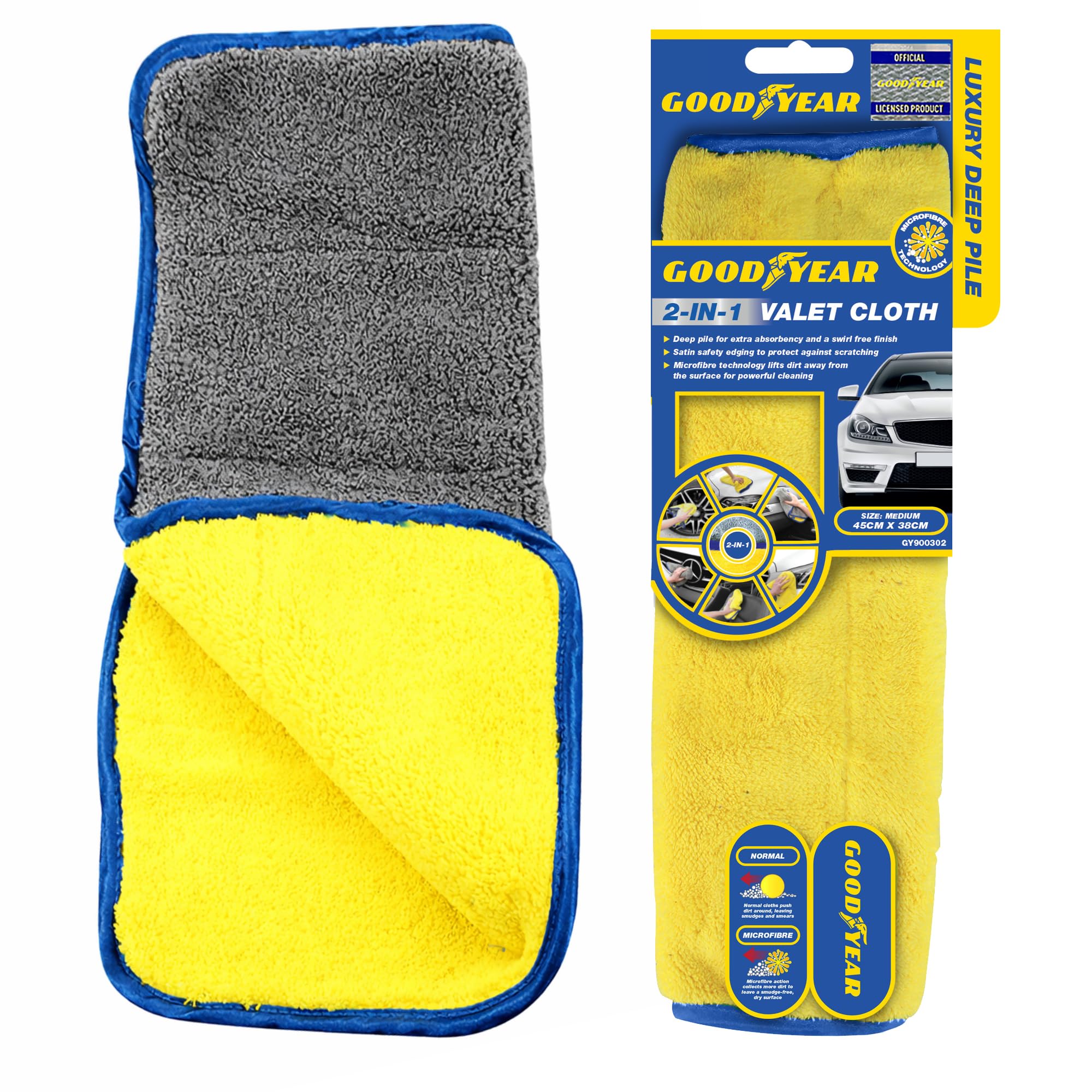 Goodyear 2 in 1 Microfibre Valet Cloth Cloths Car Cleaning Drying Valeting