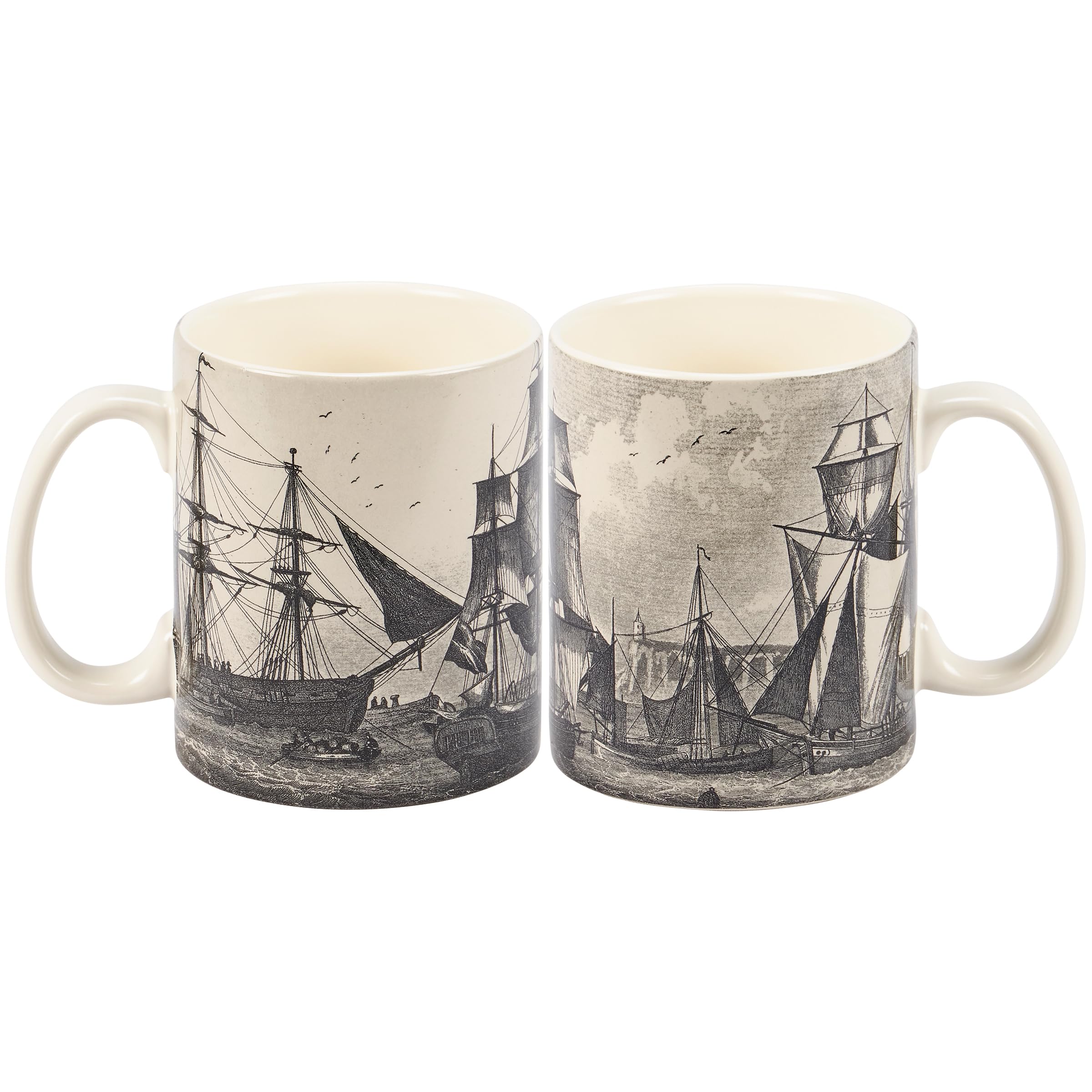 Primitives by Kathy Stoneware Coffee Mug, 18 oz, Full Wrap Around Design Schooners | Beach Theme Kitchen Drinkware & Nautical Gift