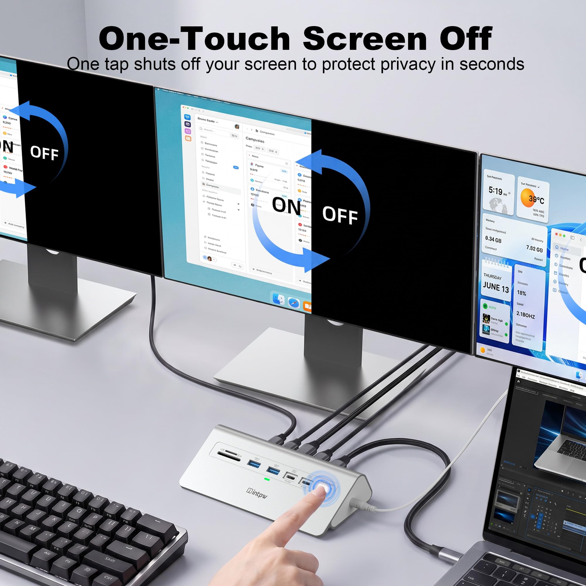 Docking station USB C 3 monitor, intpw 13 in 1 dock con doppia HDMI 4K60Hz, 8K DP, 10Gbps USB A/C, 45W PD, Gigabit Ethernet, SD/TF, audio, microfono, adattatore di alimentazione da 65 W + cavo da 3,9