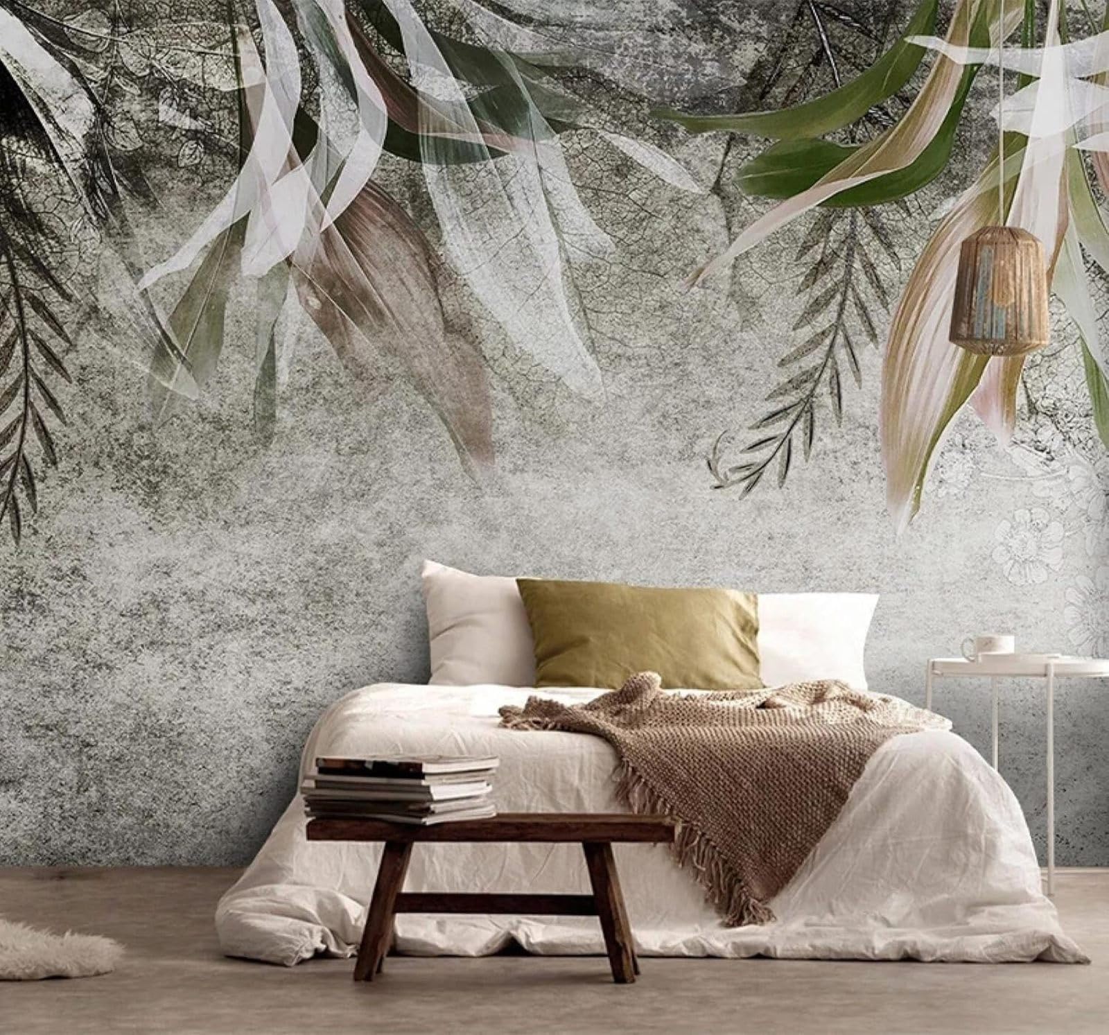 XLMING Vintage Concrete Wall Hand Painted Plants Leaves 3D Wallpaper Luxury Home Dining Decor Paste Sofa Living Room The Wall for Bedroom Mural-300cm×210cm