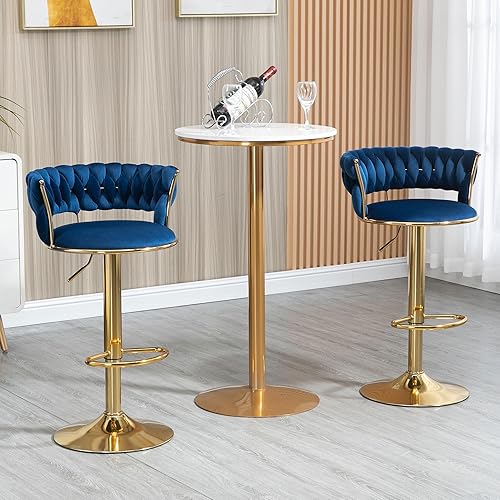 Miniatura 2 de Tmsan Juego de 2 taburetes de bar giratorios de terciopelo, taburetes de bar ajustables con altura de mostrador, sillas de bar tejidas modernas para
