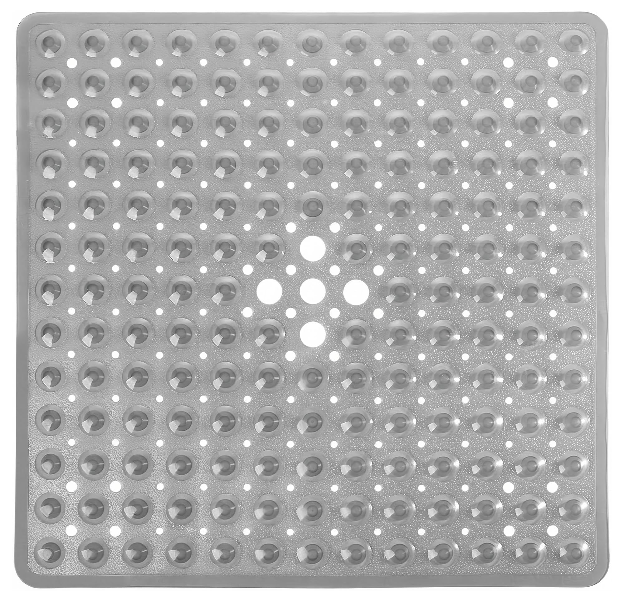 ADOV Square Shower Mat Non Slip Anti Mould, 53 x 53cm Bath Mat Grey for Inside-Shower, Anti Slip Shower Mats with Strong Suction Cups and Drain Holes, Mildew Resistant, Machine Washable