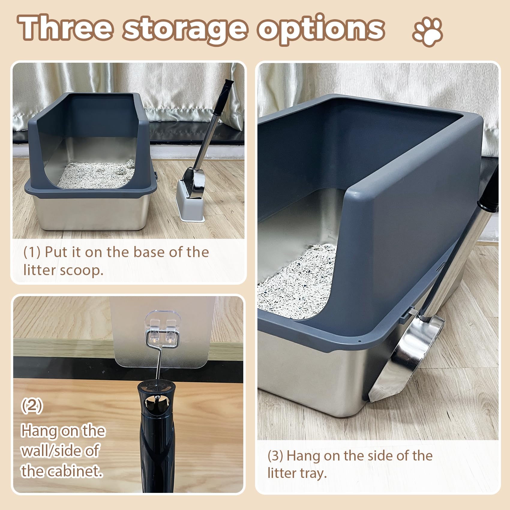 LIHOOOOM Cat Litter Scoop Deep Shovel, Detachable Long Handle Litter Scooper, Metal Cat Litter Scoop, Stainless Steel Cat Litter Scoop, Kitten Pooper Lifter, Kitty Metal Scooper with Holder Strip Hole - image 5
