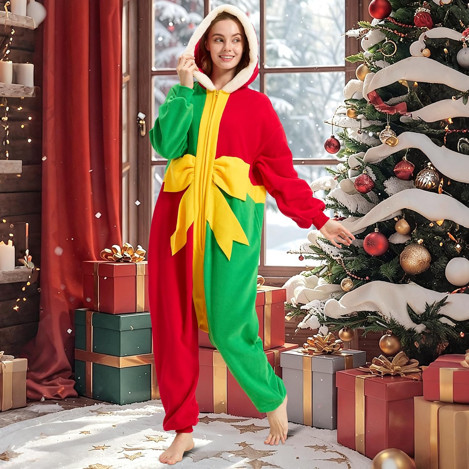 Box Onesie for Adults, Funny Present Costume Pajamas, Christmas Cosplay Sleepwear for Women Men image 2