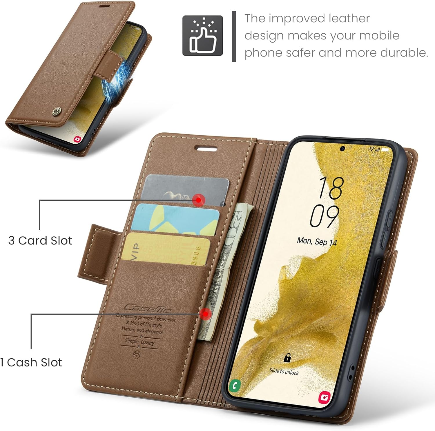QLTYPRI Wallet Case for Samsung Galaxy S22 Plus, Premium PU Leather Magnetic Flip Folio Case with RFID Blocking Credit Card Slots Kickstand Shockproof Protective Phone Case Cover - Brown - Image 2