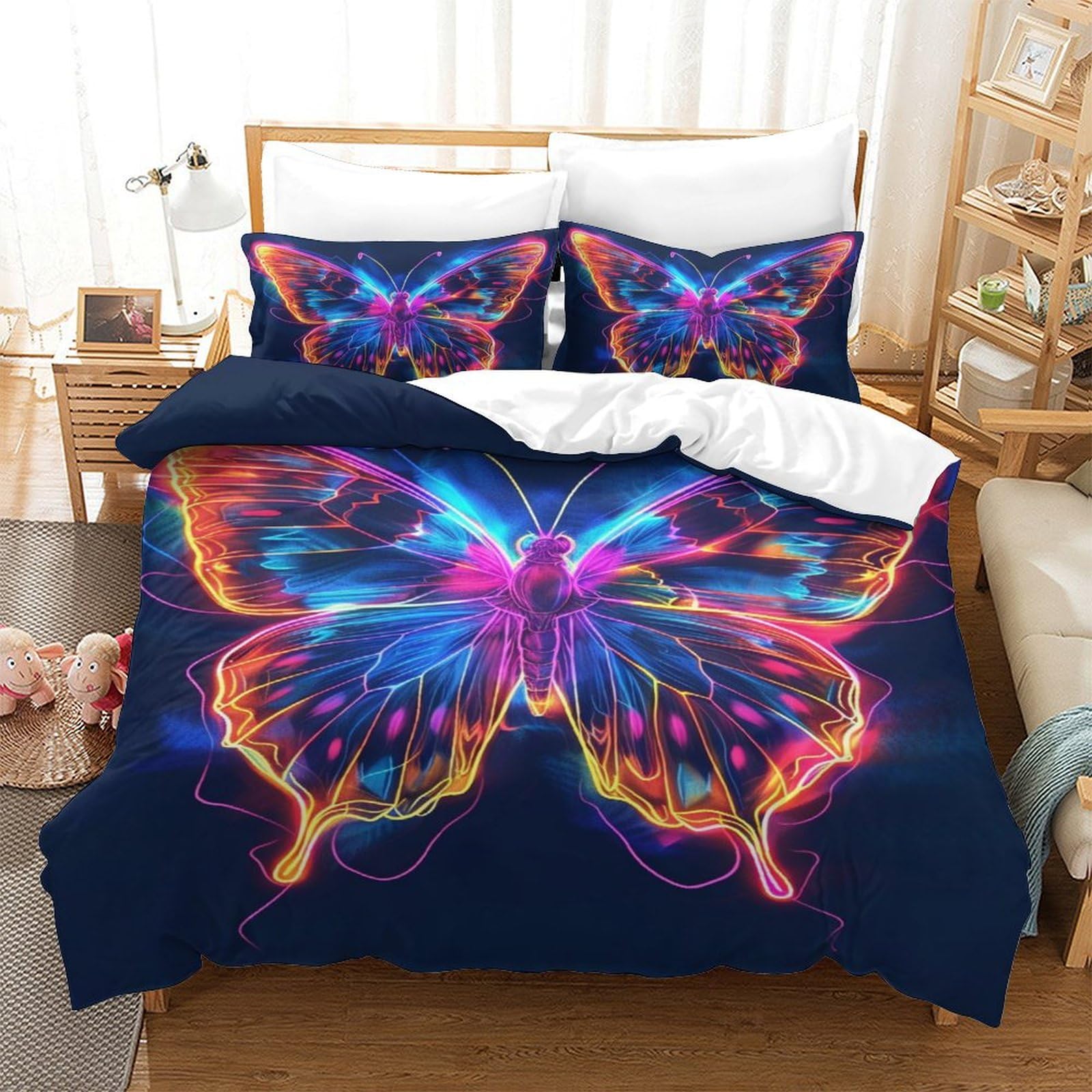 Parure housse de couette papillon 3D en microfibre premium douce 200x200cm