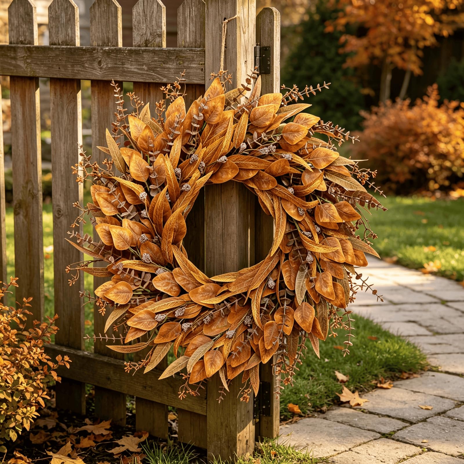 Eukalyptus-Kranz für Haustür,Herbst Türkranz,Großer Künstlicher Eukalyptus-Kranz für Veranda, Fenster, Bauernhaus, Zuhause, Urlaub, Hängende Herbstdekorationen