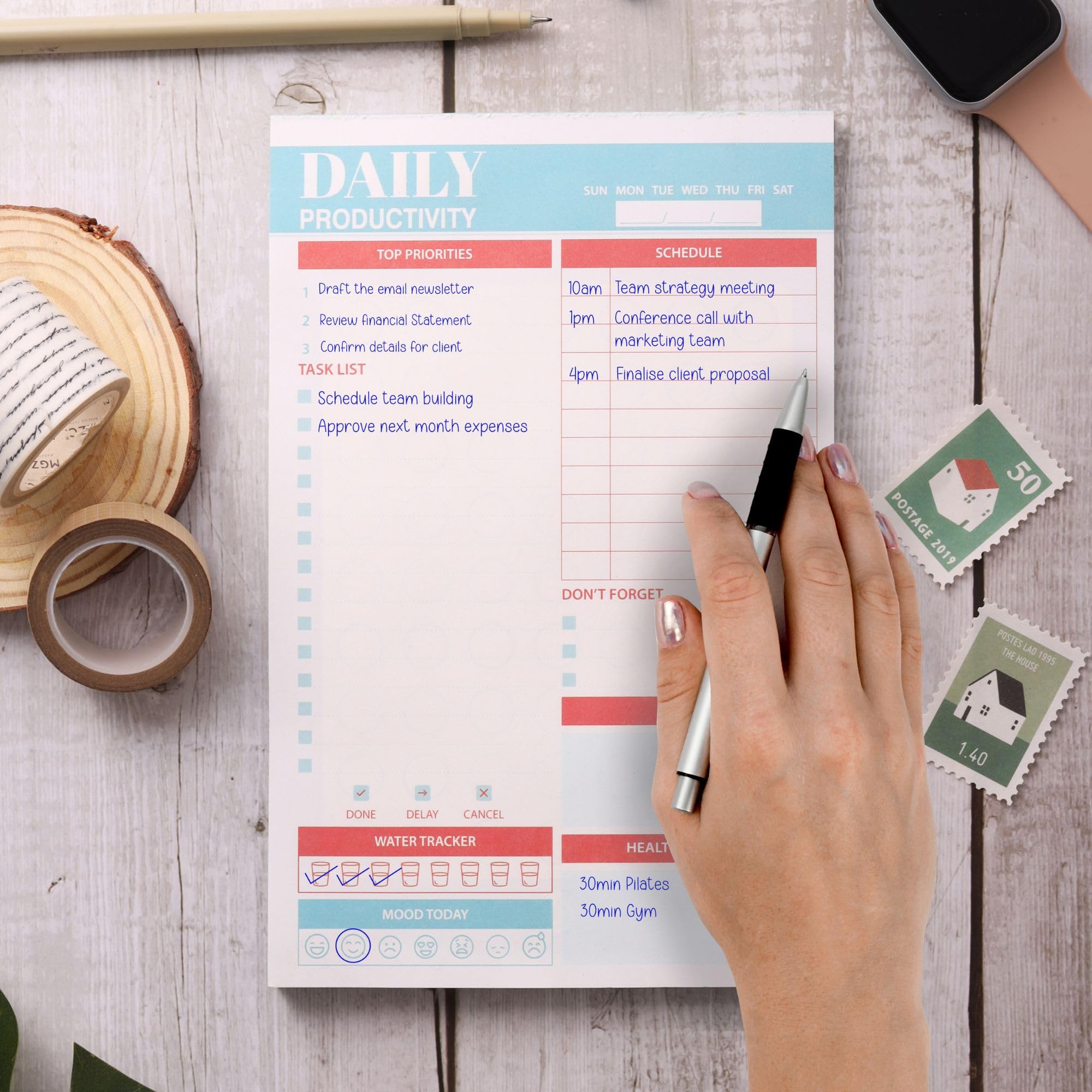 Doodle To Do List Notepad | Undated Daily Planner Pad with 50 Tear-Off Sheets | Hourly Schedule + Task Checklist | A5 Size | 90 GSM Paper | Office, Home & School Organizer-image-11