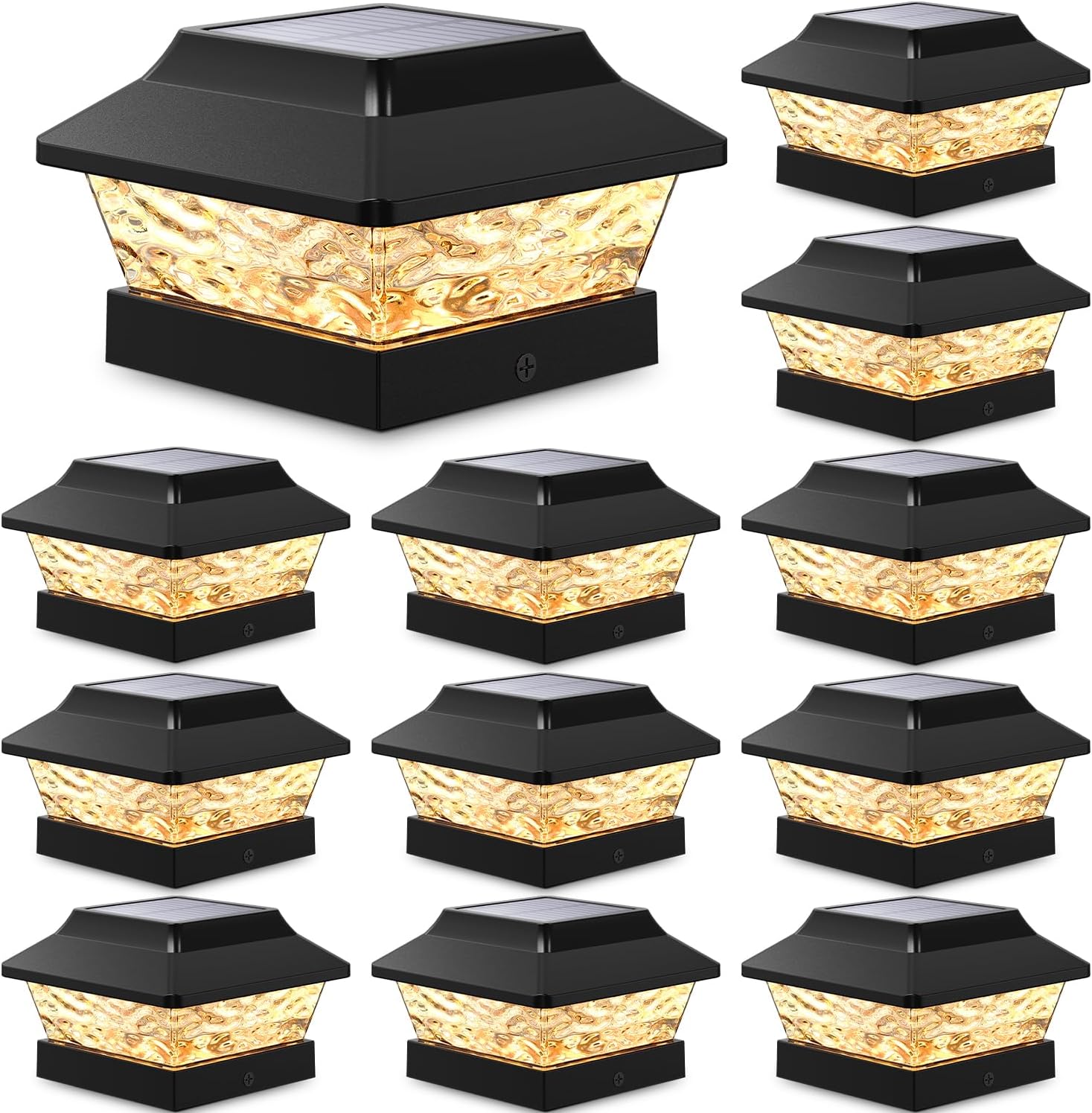 SIEDiNLAR 4x4 Solar Post Cap Lights 2 Modes Metal Deck Fence Post Light Waterproof Outdoor for 3.5x3.5 4x4 Wooden Vinyl Posts Patio Garden Decor, Warm/Cool White (6 Pack, Black)