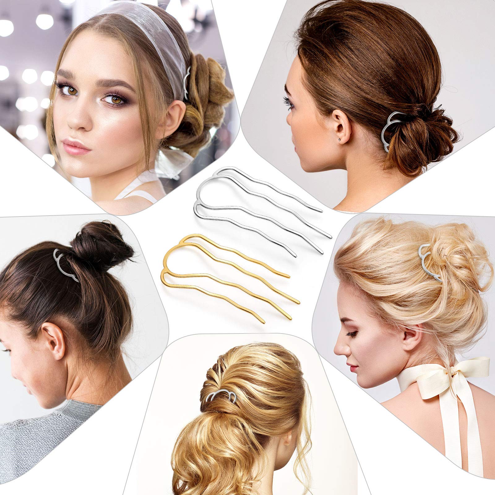 10 Metal Hair Pins For Updos Styling Tools Accessories Amazon.com : 10 Pieces Metal U-Shape Oval Side Comb Hairpin  main image 2