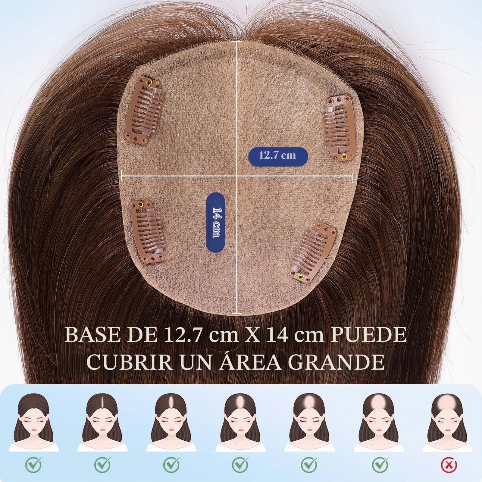 HAIRCUBE Tapa de Cabello 5"*5.5" Base para Mujeres, 14 Pulgadas castaño medio, Tapa de Cabello 100% Cabello Humano Real sin Flequillo para Mujeres con Cabello Ralo