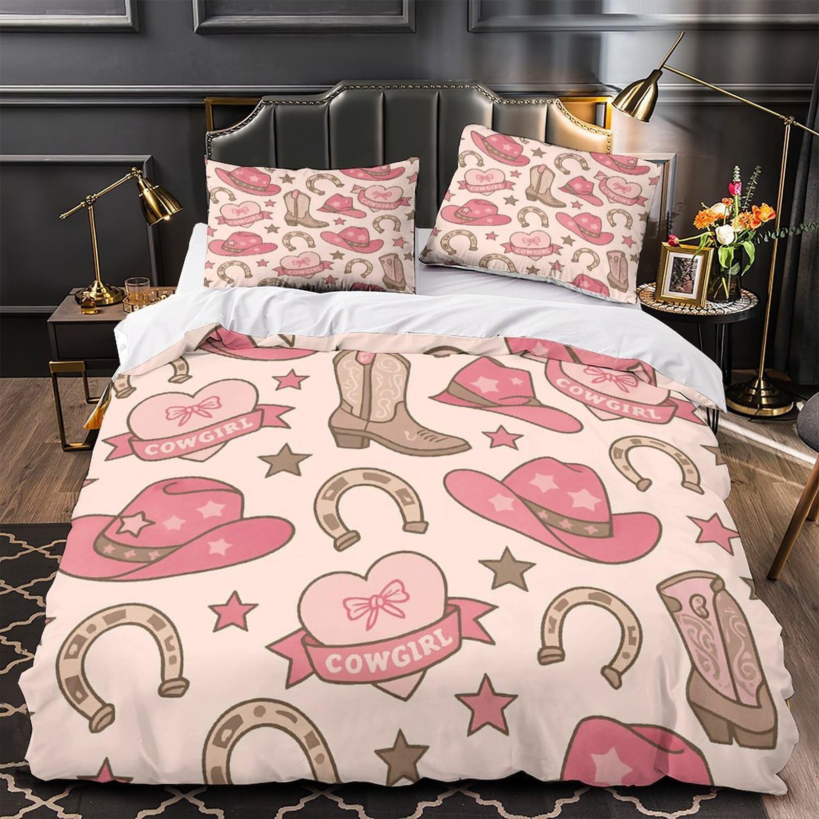 Chapeaux de cow-girl parure de lit 3D rose le cadeau idéal pour fille
