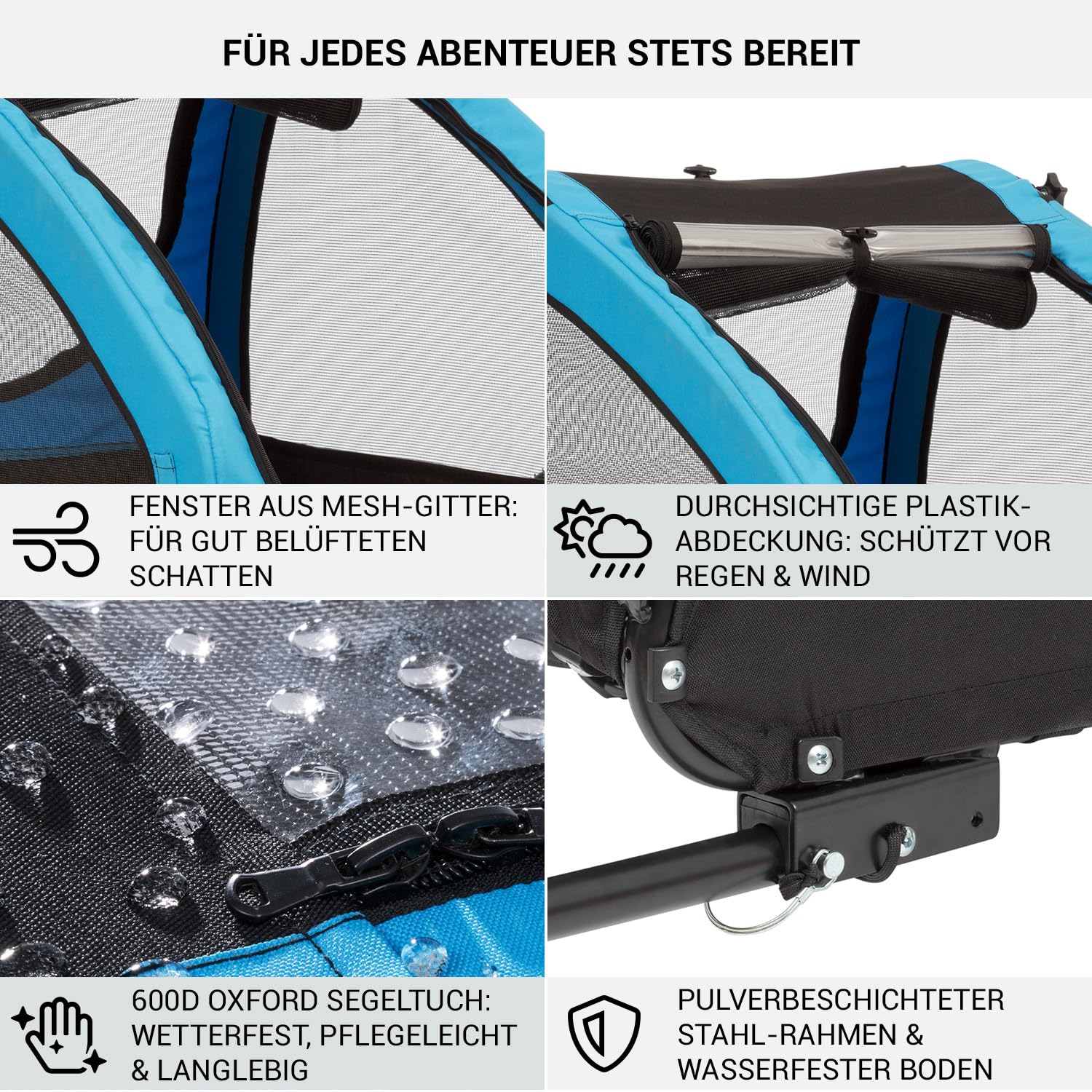 Klarfit Husky City Fahrradanhänger, Fahrrad Anhänger für Hunde, Hundefahrradanhänger mit Reflektoren & Lleine, Hundebuggy, Fahrradanhänger Hunde Gefedert, Hundeanhänger für Fahrrad