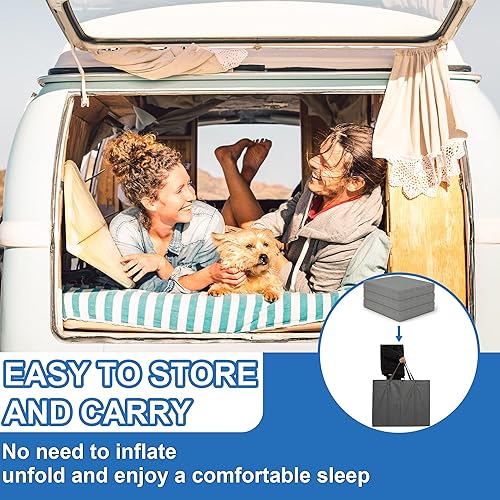 Miniatura 6 de Elevens Colchón plegable de camping para adultos, niños, cama portátil de espuma de 4 pulgadas para tienda de campaña, viajes, invitados