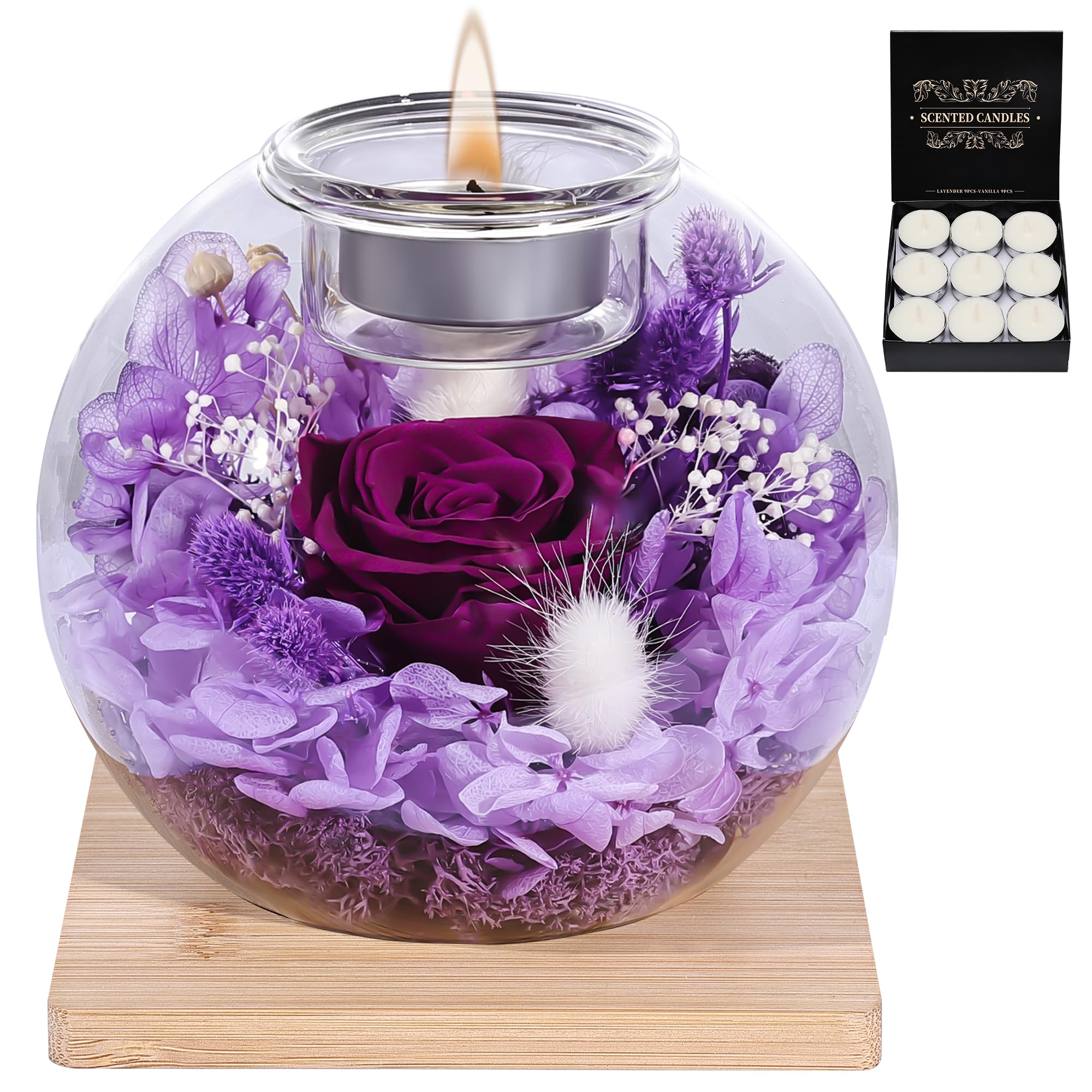 Rose Eternelle, Cadeaux d'anniversaire pour Femmes, Vraies Roses Eternelles avec Couvercle en Verre, Cadeaux pour Femmes, Sœurs, Petites Amies pour Anniversaire, Thanksgiving, Noël (Violet)