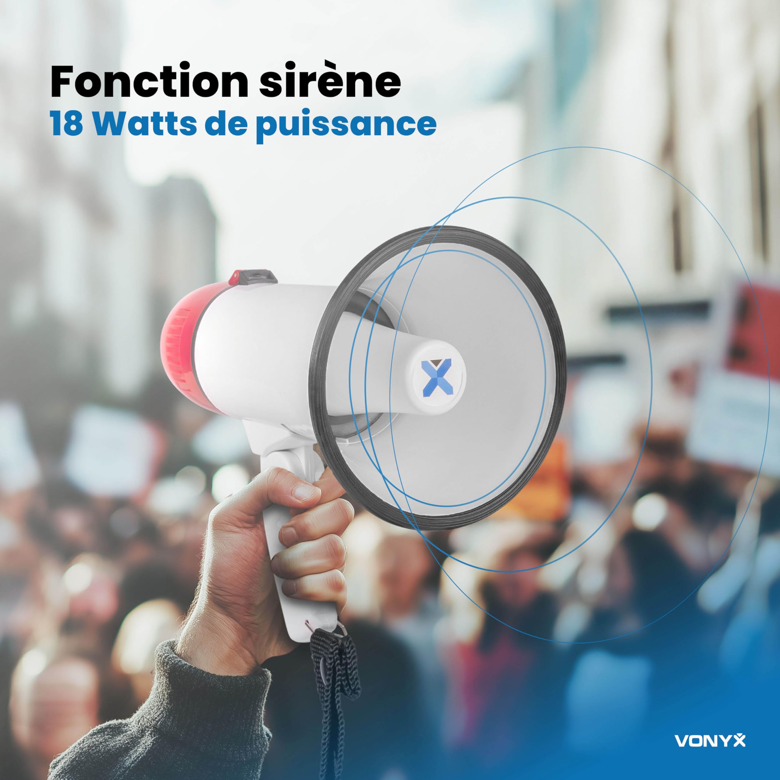 Sonorisation événement Mégaphone Compact VONYX MEG018 18W - Portée 600m, Sirène, Enregistrement - Pour Sport Et Manifestations Porte Voix