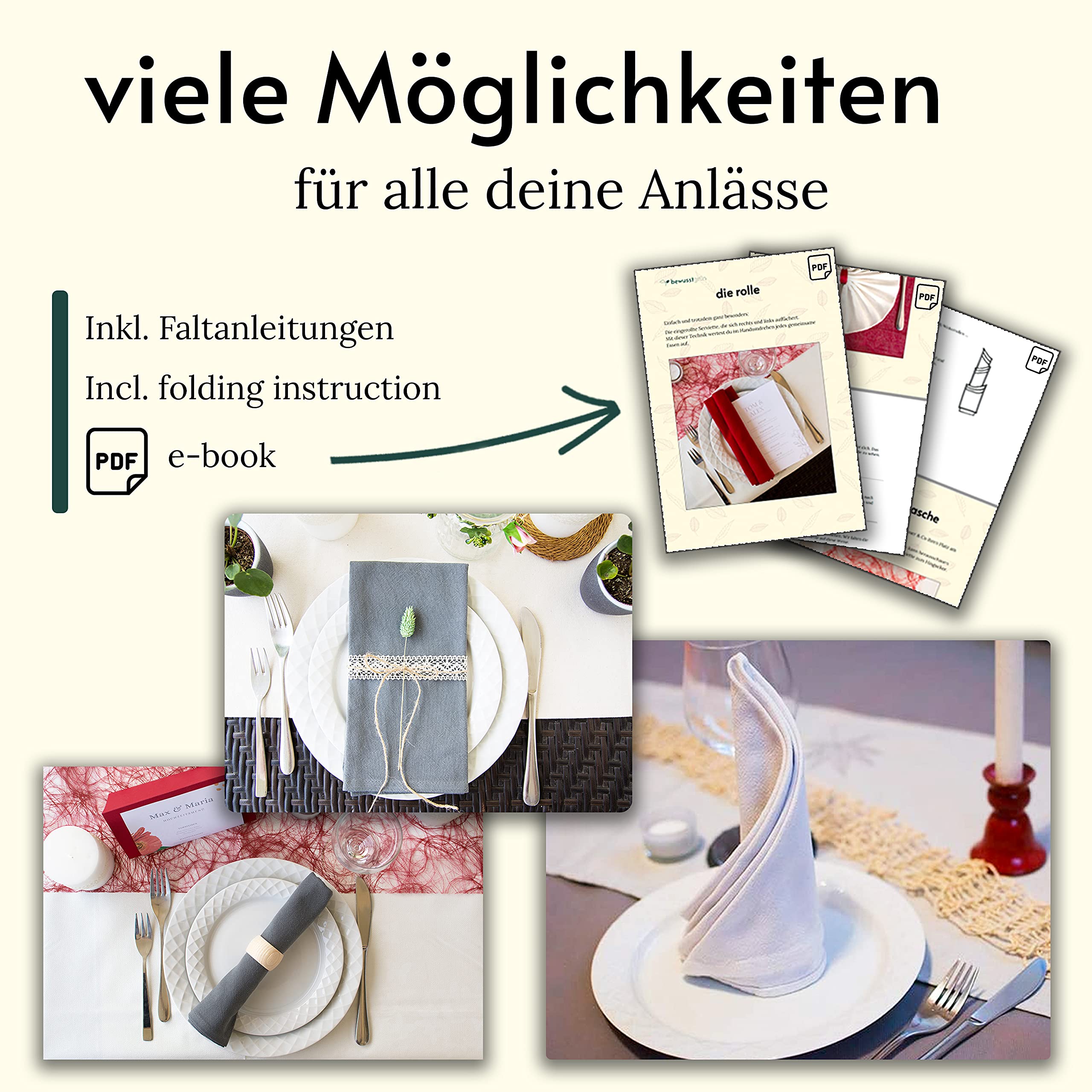 24 Nachhaltige Stoffservietten grau + Faltanleitungen I 45x45 cm I 100% Bio-Baumwolle - Aufwertung des Tisches für Anlässe und Alltag
