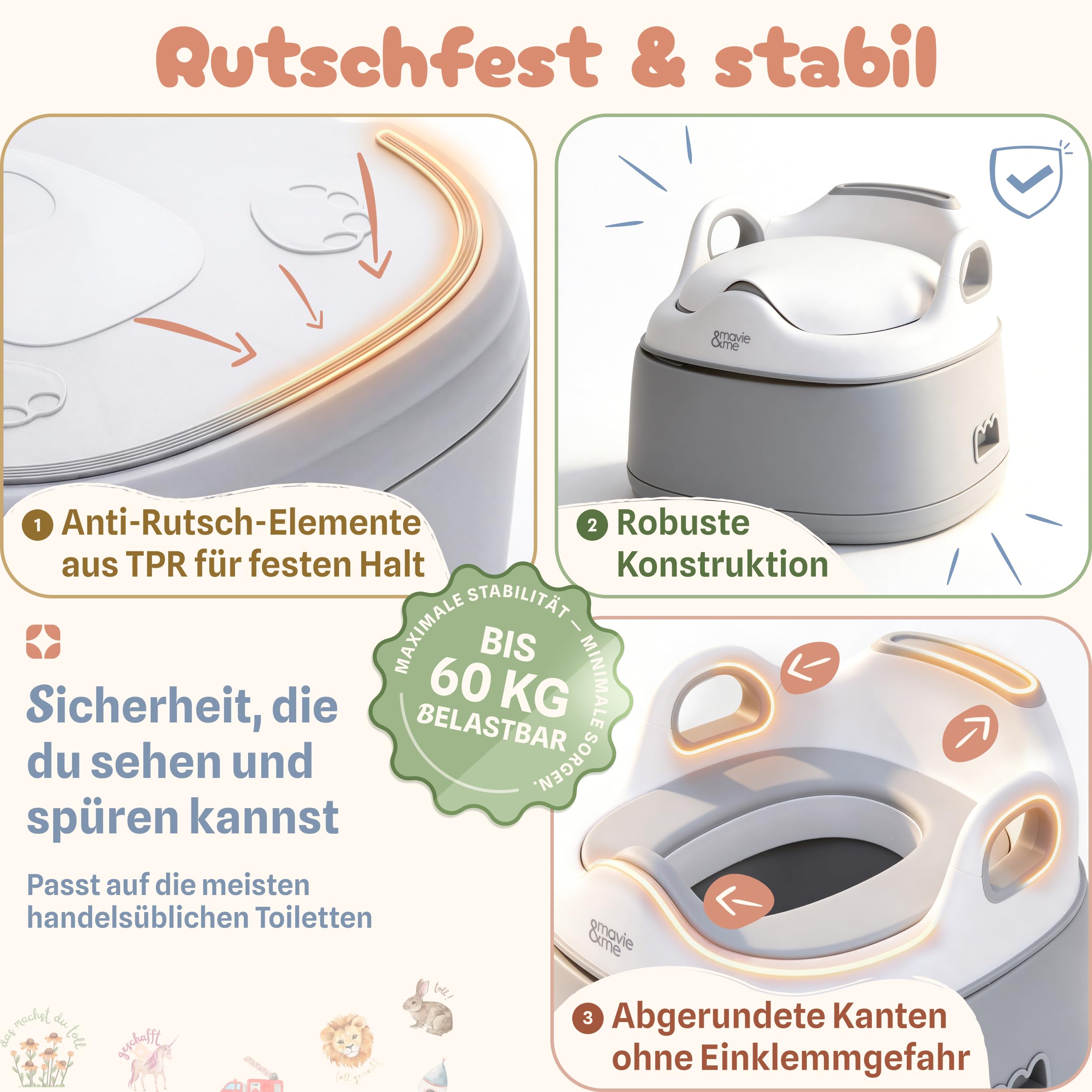 Töpfchen für Kinder 3-in-1 mit Toilettensitz & Tritthocker – Töpfchentraining Set für Kleinkinder – rutschfest & stabil bis 60 kg mitwachsend herausnehmbarer Innentopf – BPA frei (grau)