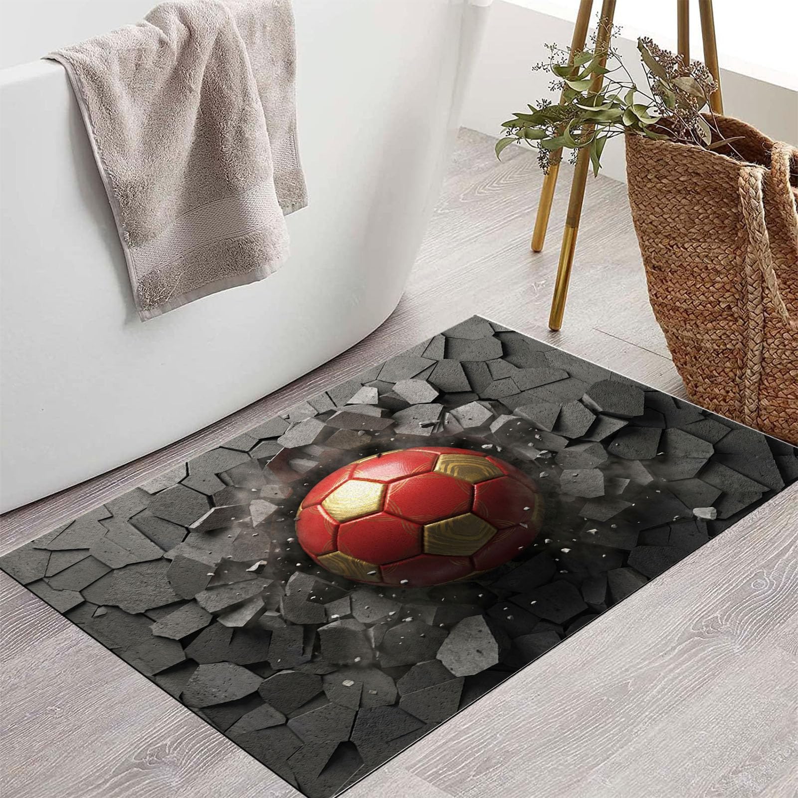 Schmutzfangmatte Innen, 3D-Fußballwandloch Waschbarer Fussmatte, Dünne Fussmatte, Erfrischende Fußballerleichterung Teppiche Niedriger Flor Rutschfest Für Flur Eingangsbereich, 90X150Cm, Anthrazit