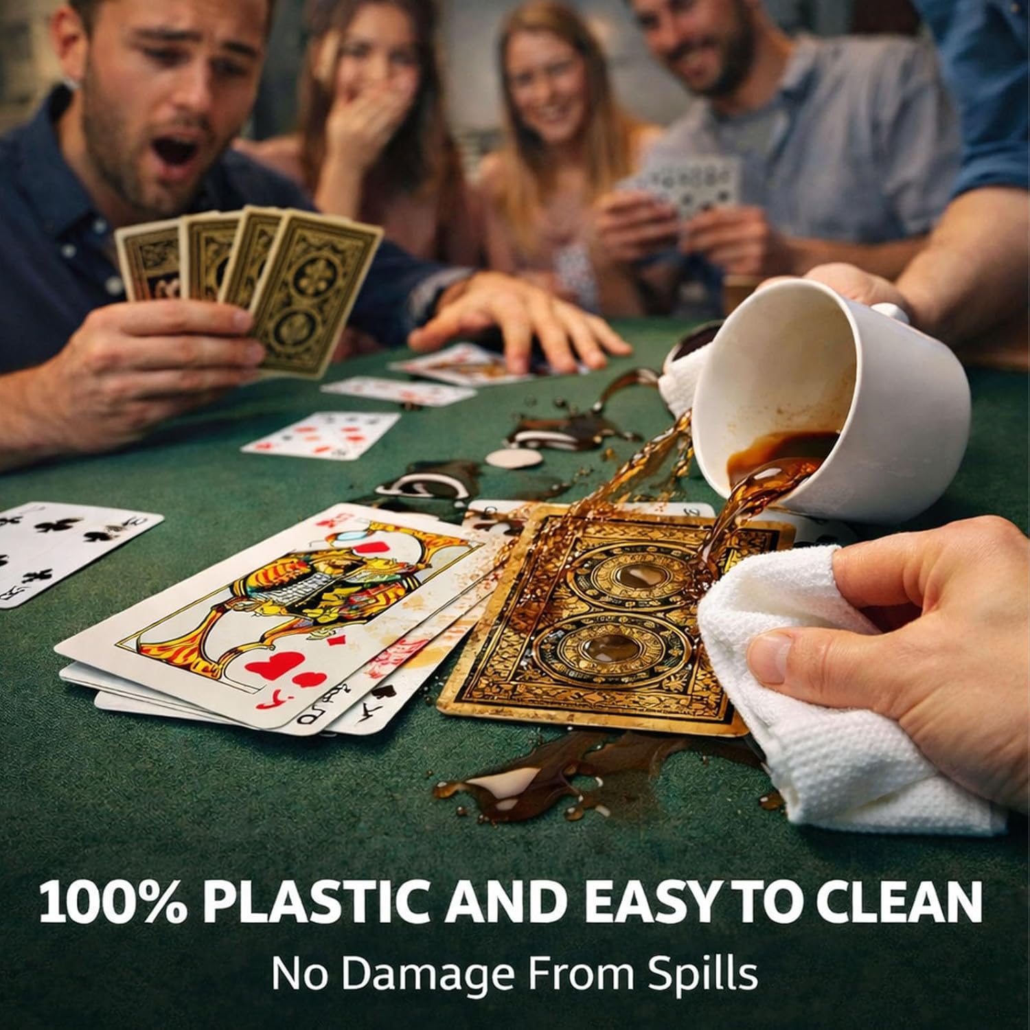 Ben Niu Luxury Plastic Playing Cards with Silver Edges & Protective Tin Box, 100% PVC Waterproof Bridge Size Deck, Larger Index Flexible Cards for Blackjack, Unique Golden Gear Pattern Design