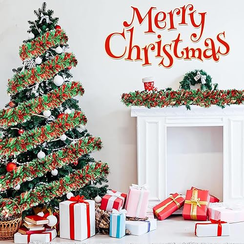 Miniatura 5 de Guirnalda de Oropel Navideño de 50 Pies - Guirnalda Colgante de Oropel Metálico Brillante Trenzado para Árbol de Navidad, Hogar, Escaleras,