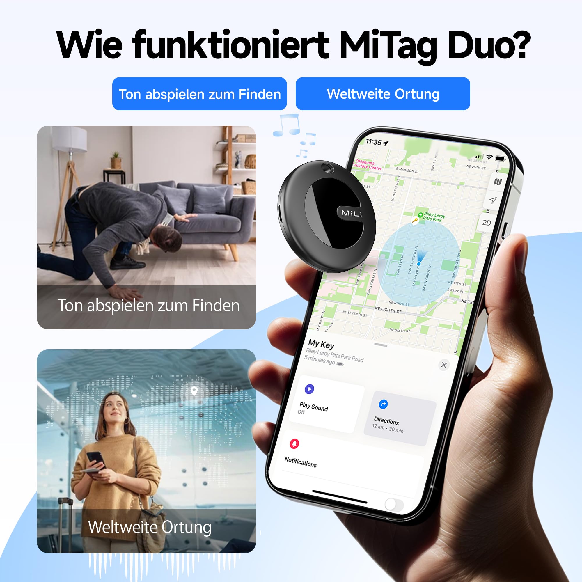 MiLi MiTag Duo Smart Tracker Tag Bluetooth Compatibile Apple Dov'è Google Trova Oggetti Chiavi Bagagli Valigie Zaini Portafogli 4 Pack