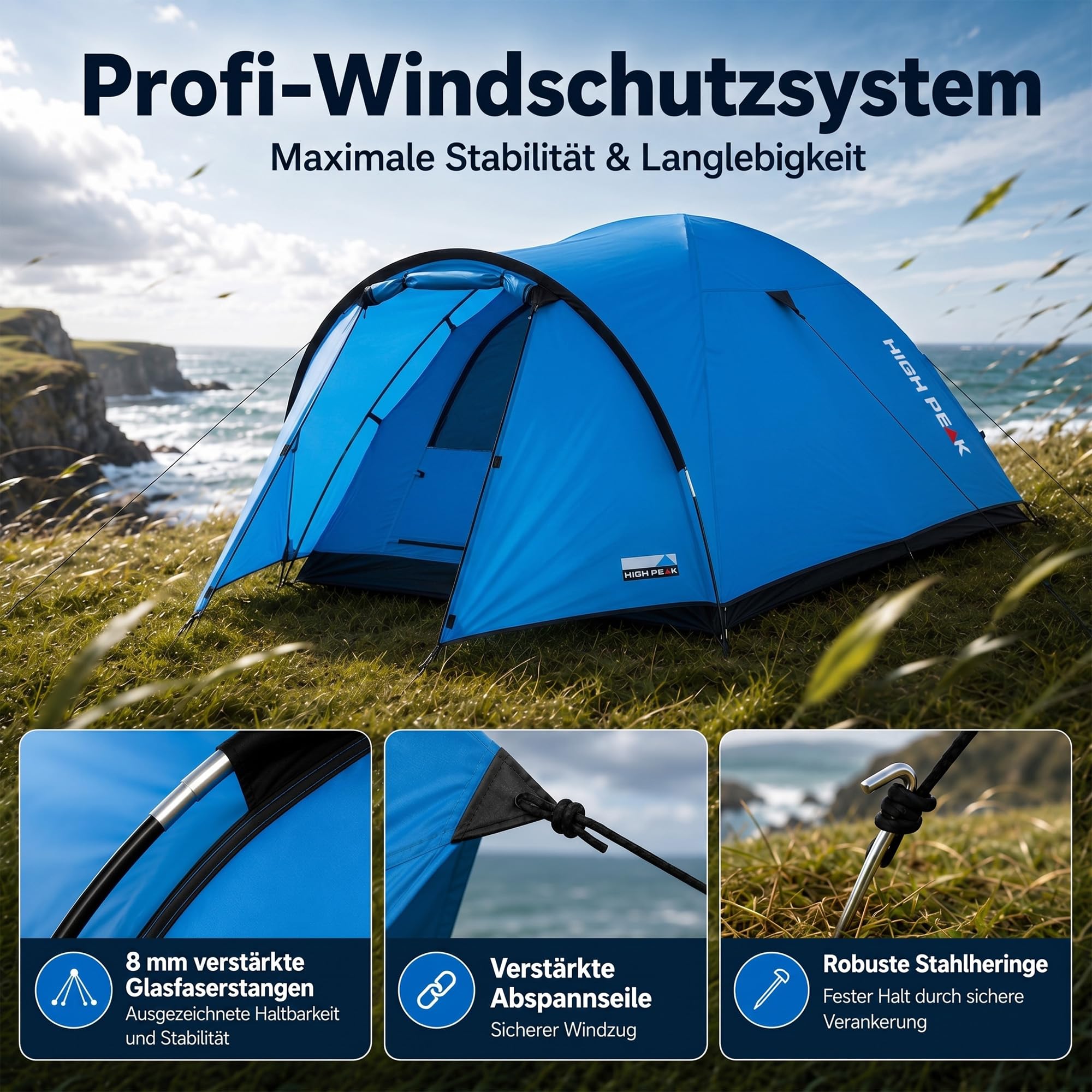 High Peak Kuppelzelt, Campingzelt mit Vorraum, 2-in-1 Innenzelt und Regenplane, PU 1500 mm, Wannenboden, Belüftung, Glasfaserstangen, kompaktes Zelt für Trekking, Festival, Reise und Outdoor-Camping
