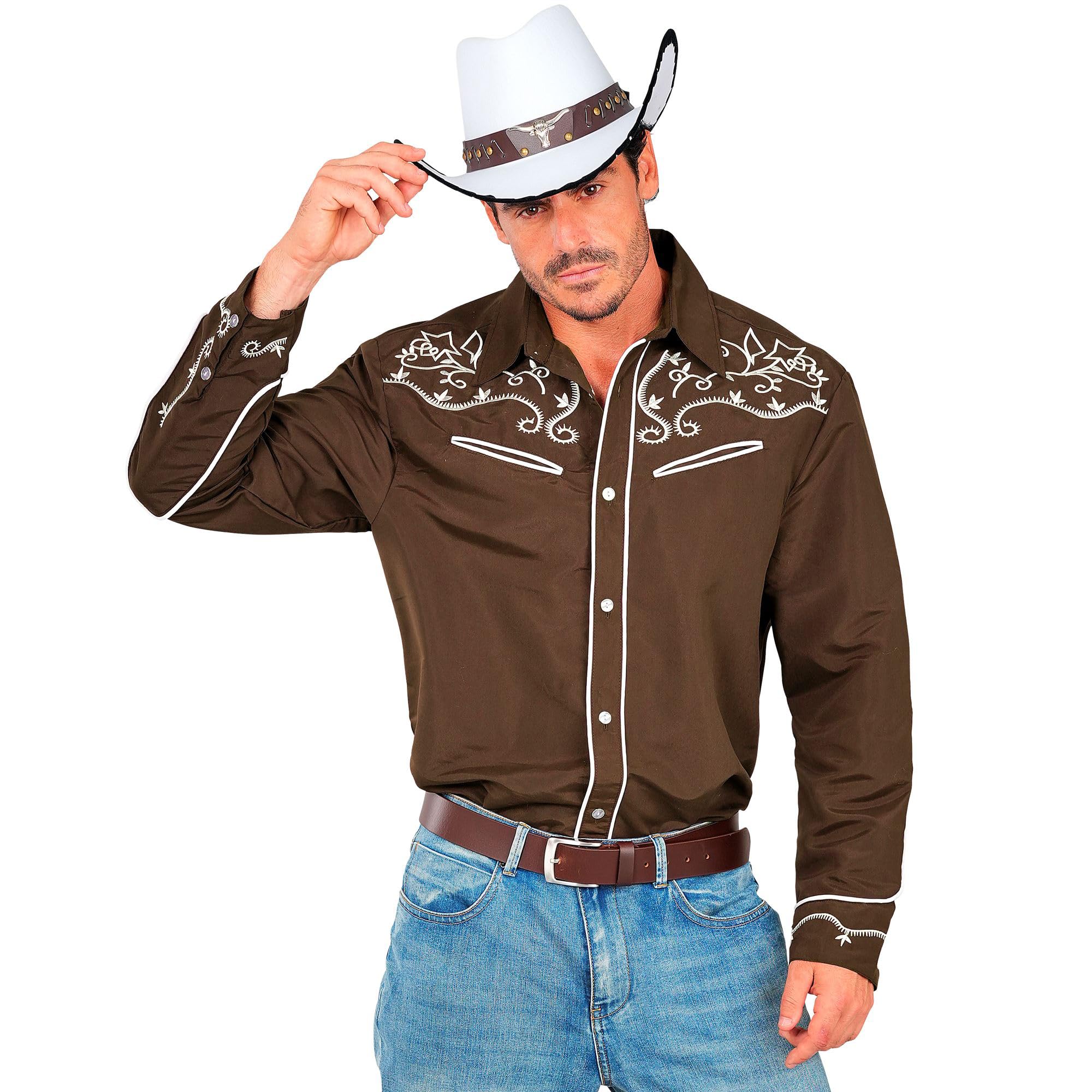 W WIDMANN MILANO Party Fashion - Camicia da cowboy da uomo, camicia western con ricami, costume per carnevale e festival