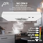 ARIA 24 in. Under Cabinet Range Hood 180 Max Airflow CFM, 2 Fan Speeds, LED Lights, Convertible Ducted/Ductless Venting, White Range Hood