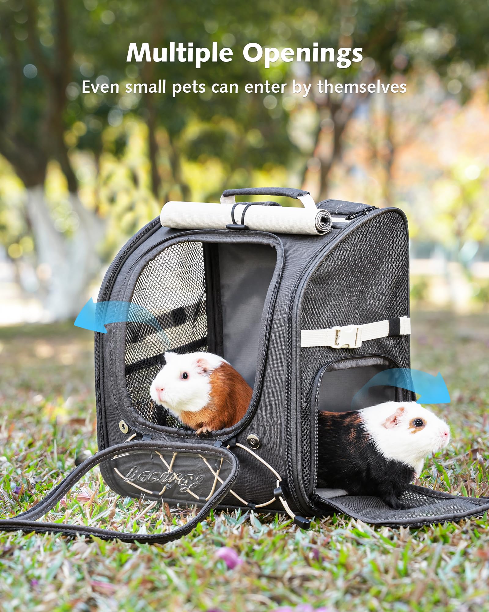 Pecute Zaino per animali domestici di piccola taglia, traspirante, stabile, con bolle, con tende a rullo per protezione solare, zaino per cani per escursioni, passeggiate, viaggi, grigio