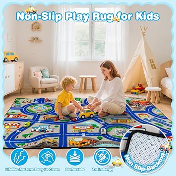 Kids Rug,5x7 Ft City Road Car Rug for Kids