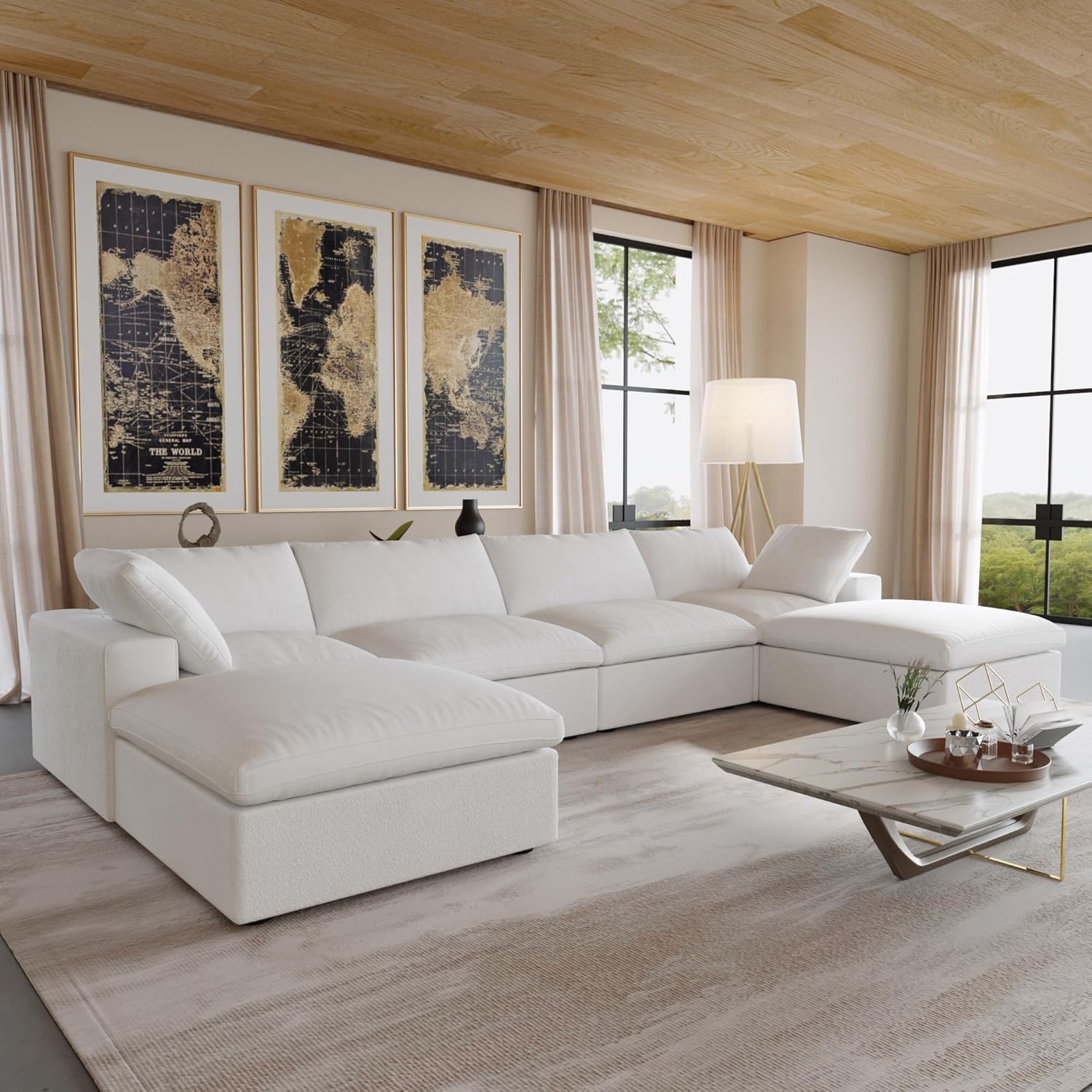 incomplete as is modular sectional cloud sofa couch, 157.32\" modern u shape minimalism sofas couches with pillows for living room office apartment, white sofa u-shape white