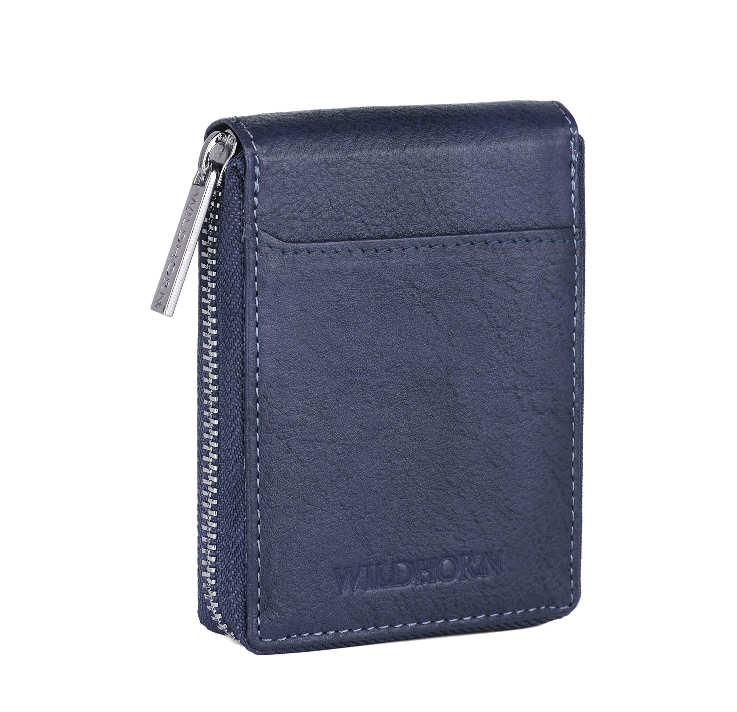 WildHorn RFID Protected Leather Wallet for Men,Navy Blue