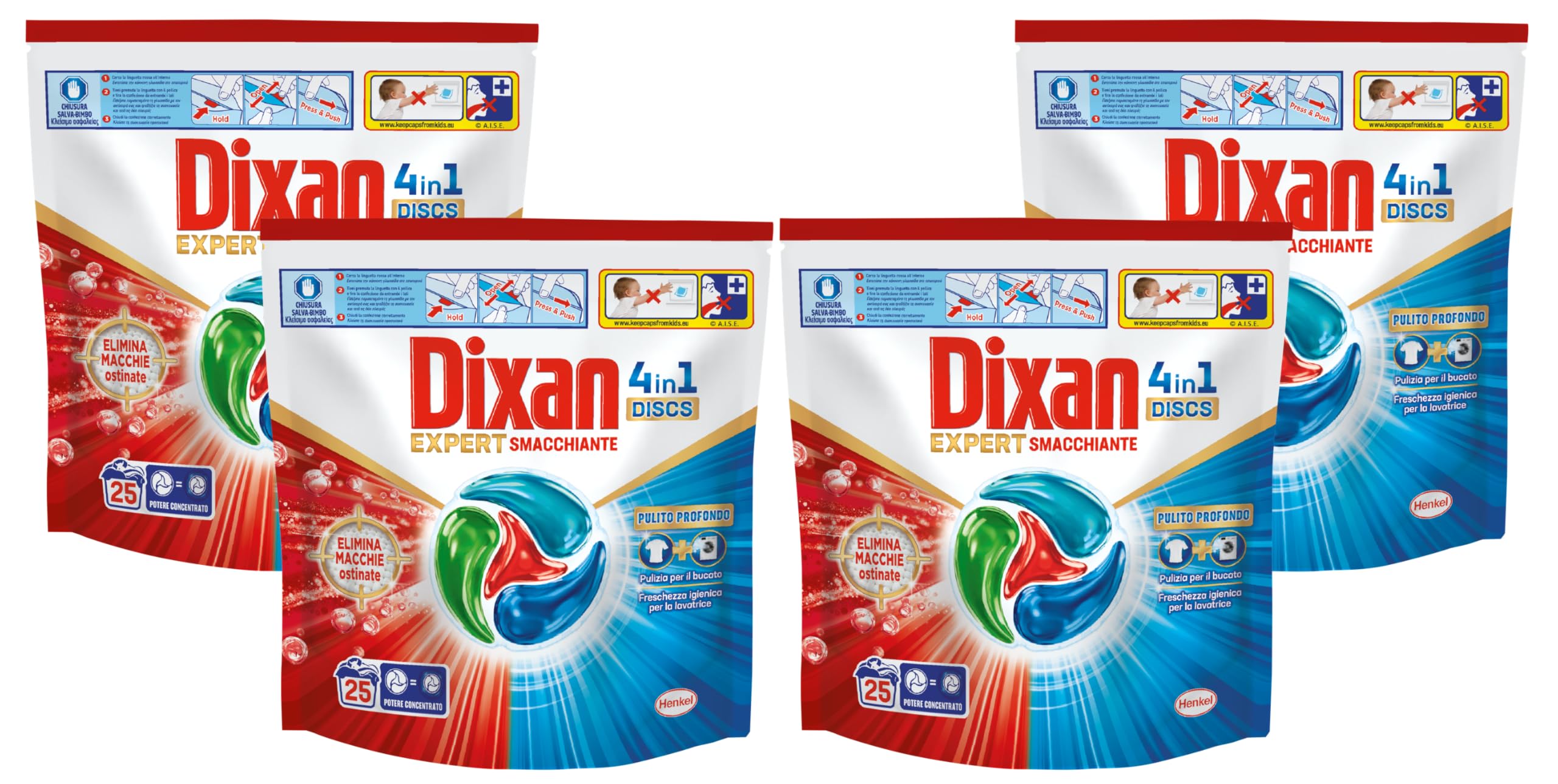 Dixan DISCS 4in1 Expert Smacchiante Detersivo Lavatrice (25 Lavaggi), Capsule lavatrice per una pulizia profonda del bucato e freschezza igienica per la lavatrice, Rimuove le macchie da 20°C.
