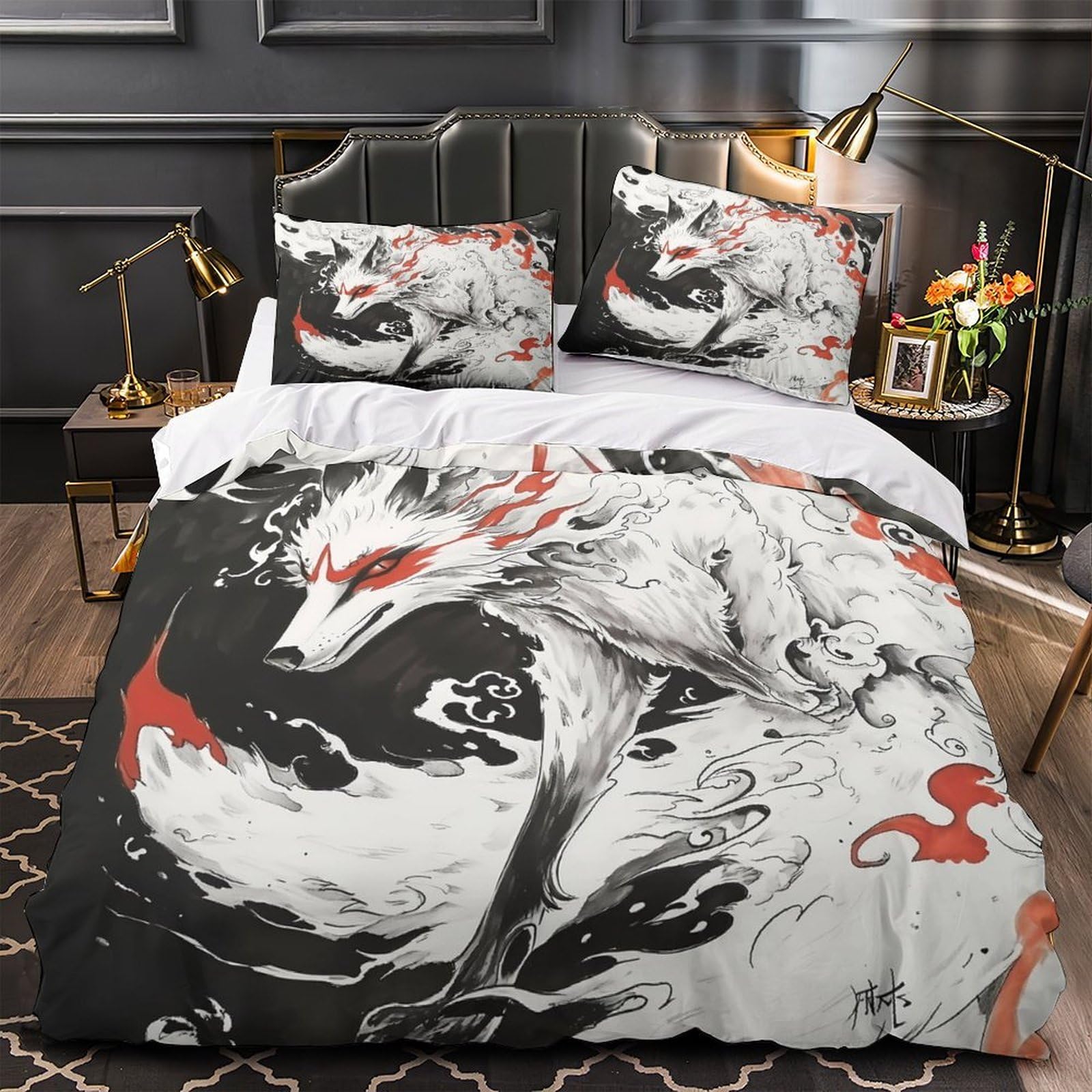 Housse de couette microfibre dragon 200x200 parure lit double respirante